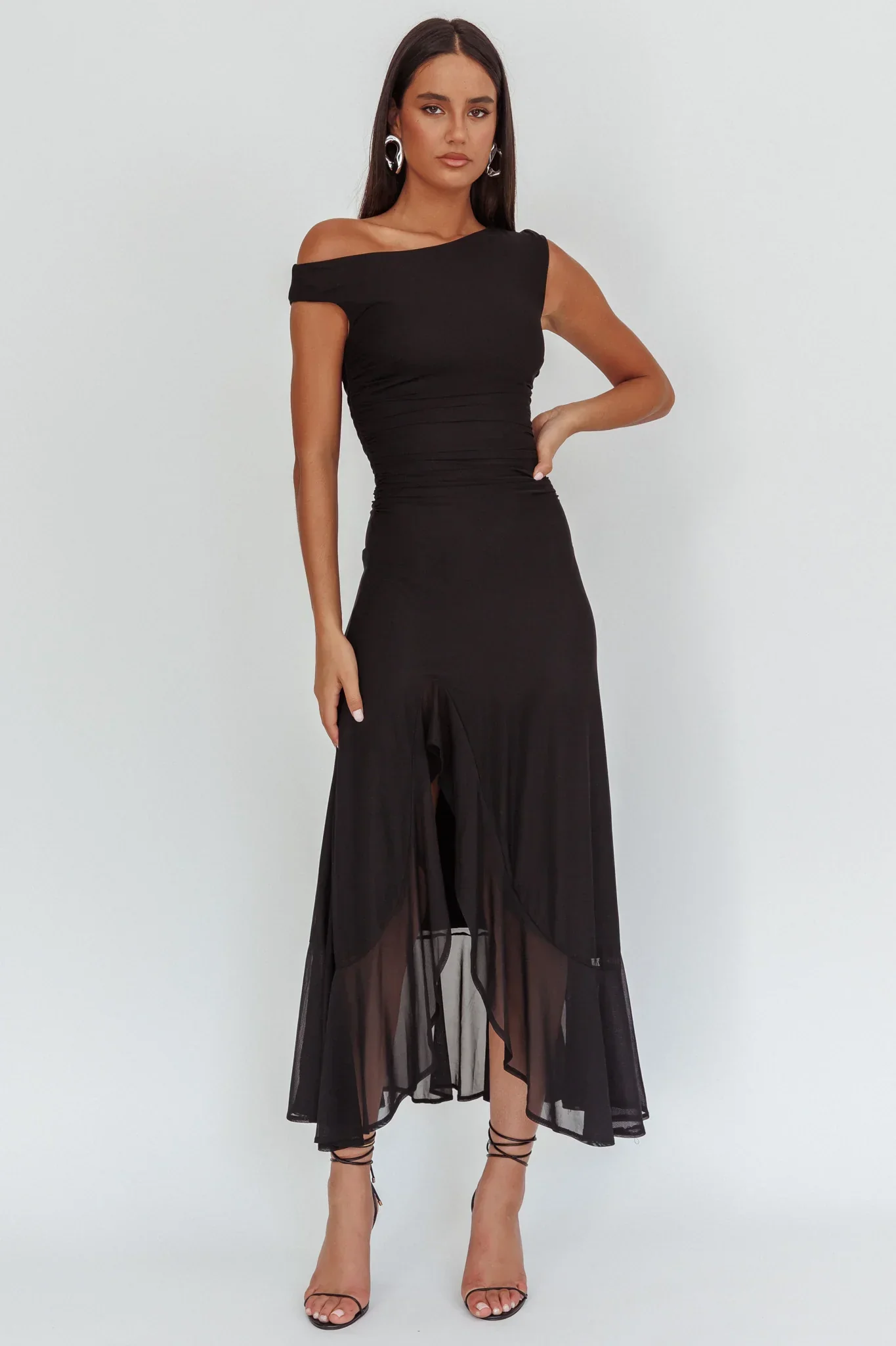 Moonlit Magic Asymmetric Neckline Maxi Dress Black