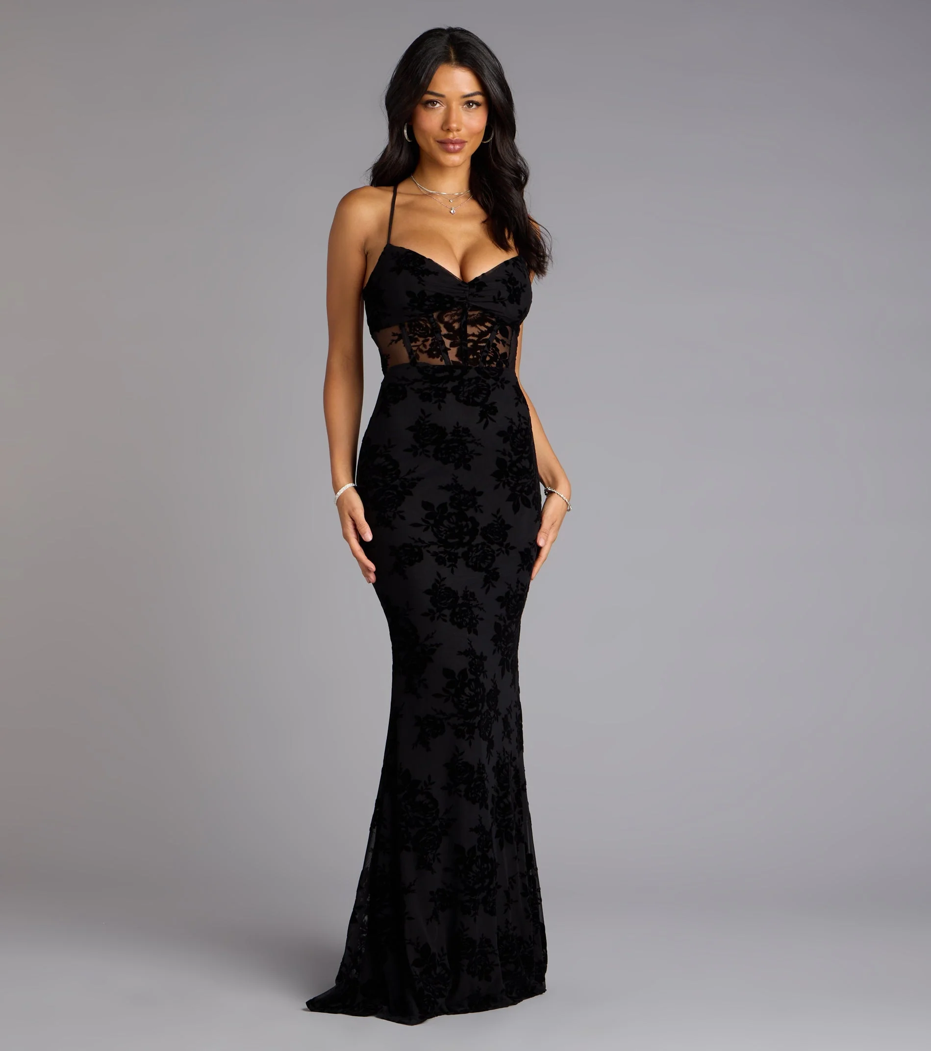 Bethany Lace-Up Mesh Mermaid Formal Dress