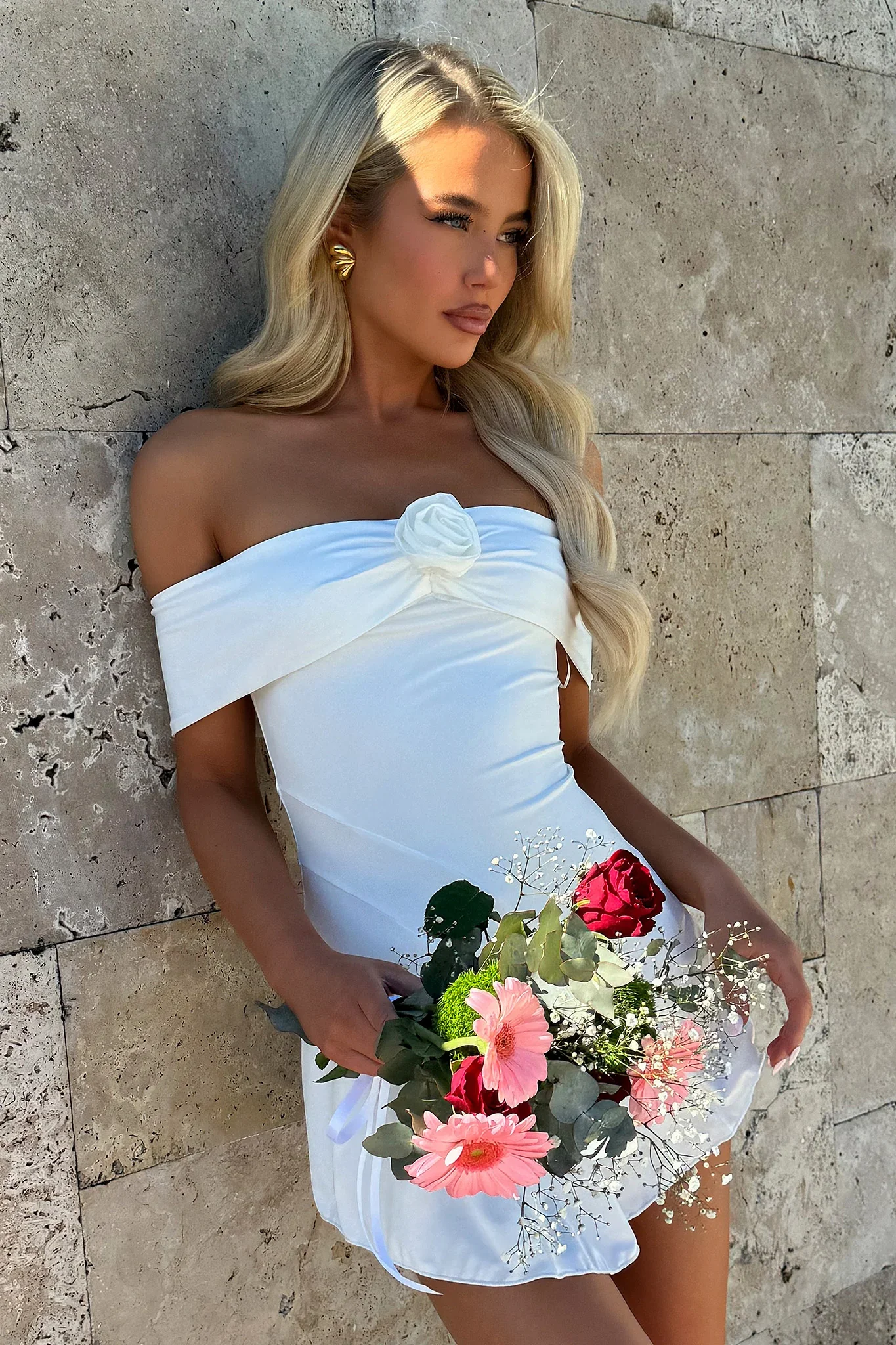 Kirsten Off Shoulder Mini Dress - White