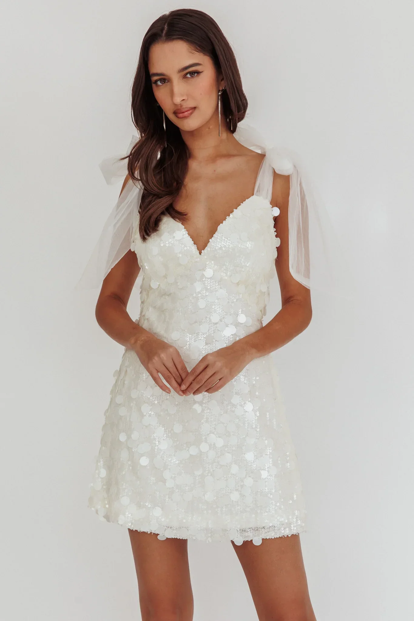 Mykonos Morning Tied Shoulder Sequin Mini Dress White