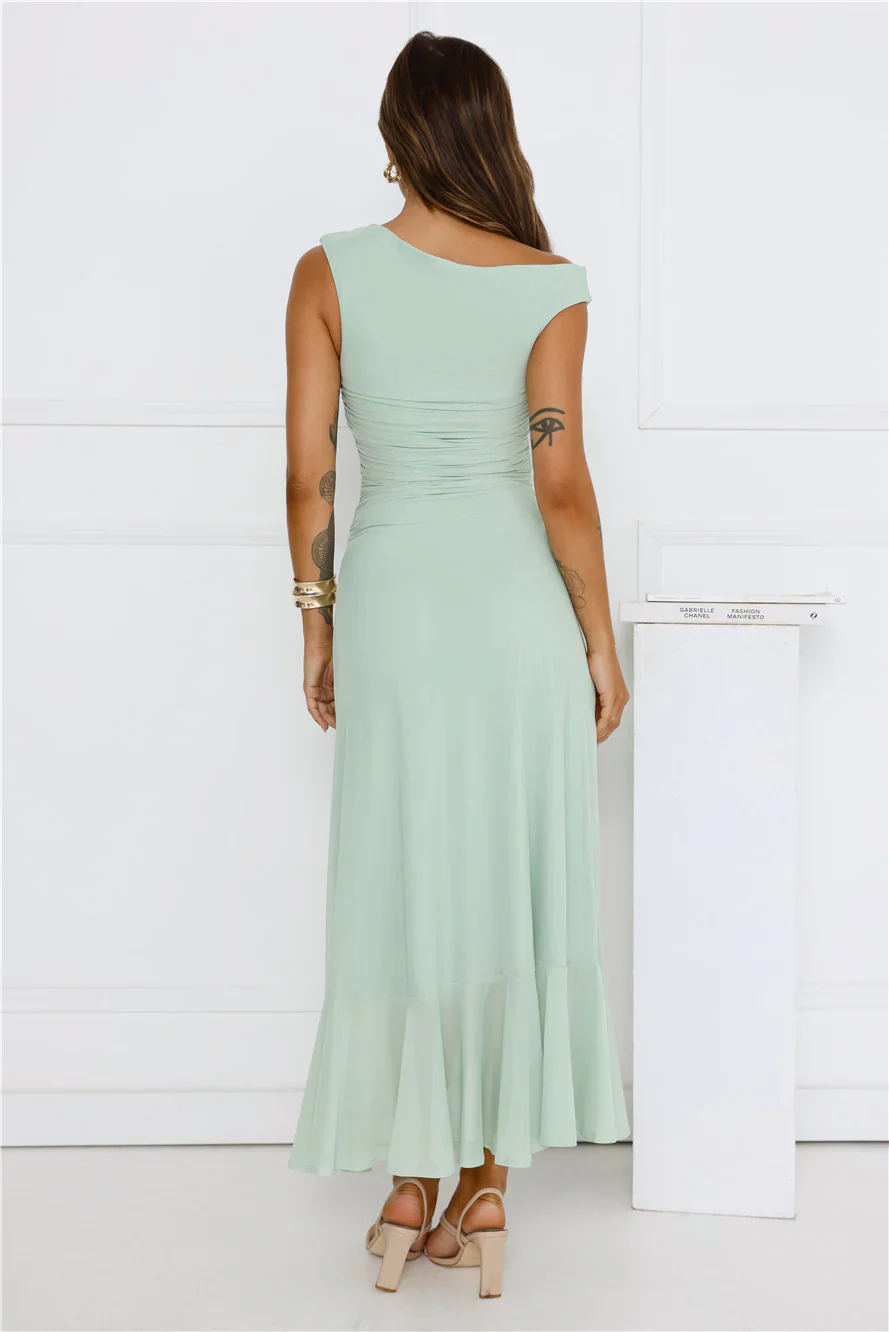 Effortless Girl Off Shoulder Mesh Midi Dress