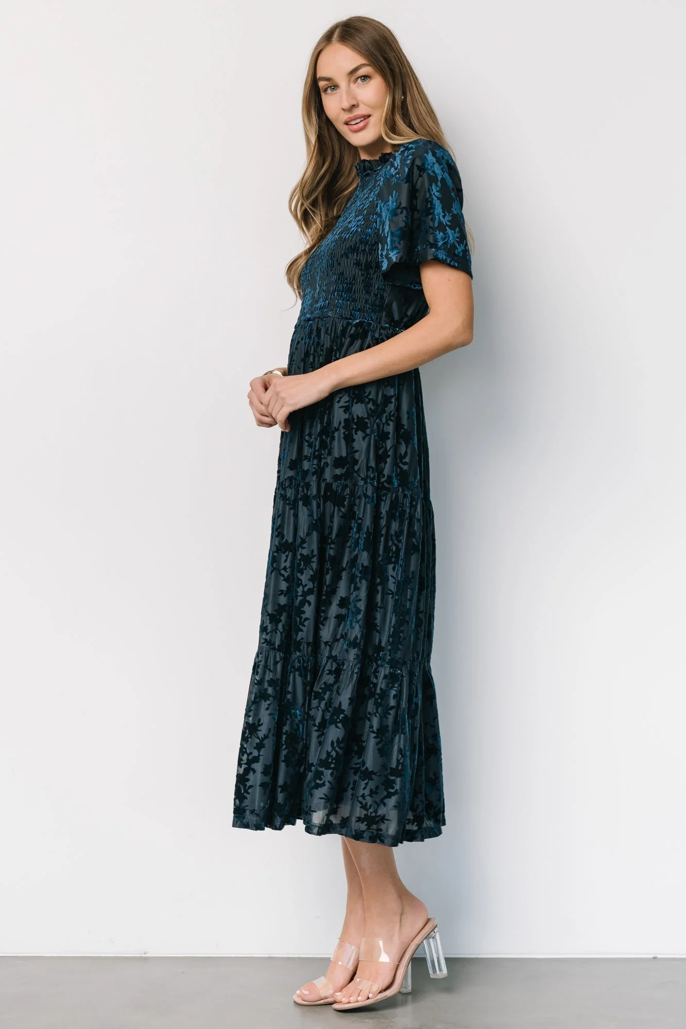 Callen Smocked Velvet Dress | Deep Blue
