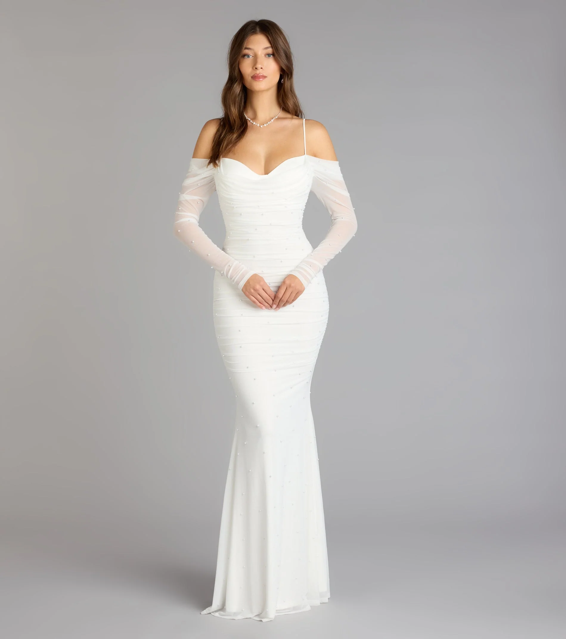 Lindsey Pearl Cold Shoulder Mermaid Formal Dress