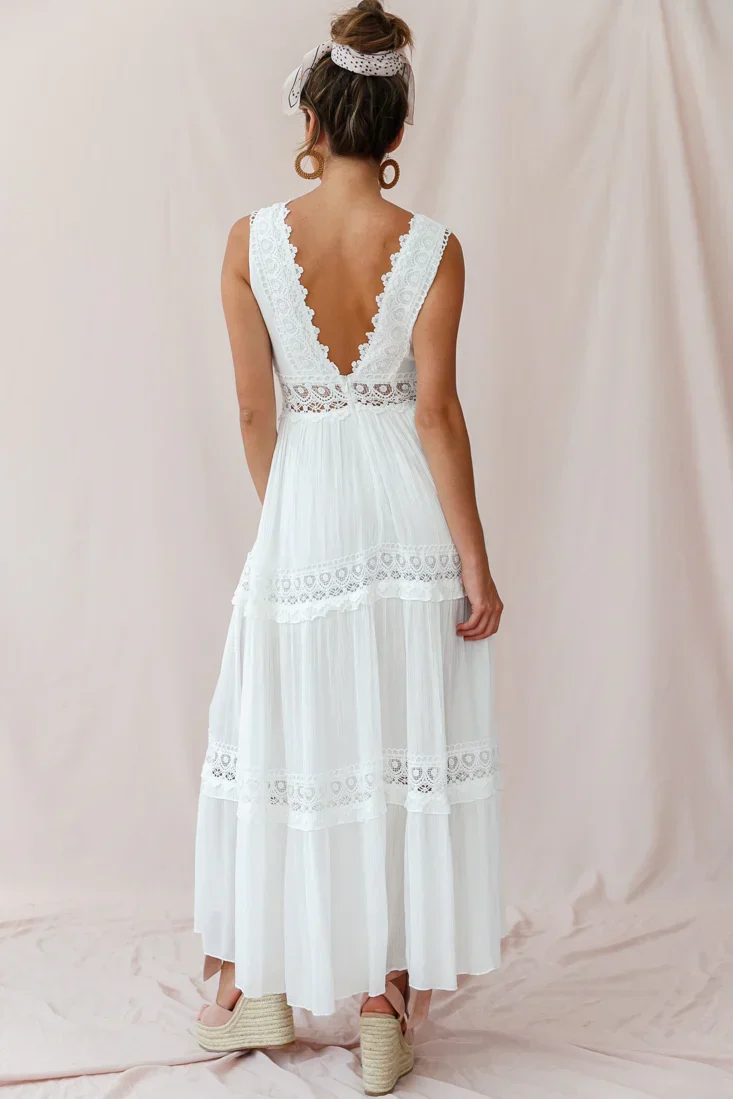 Faith Embroidered Details Maxi Dress Ivory