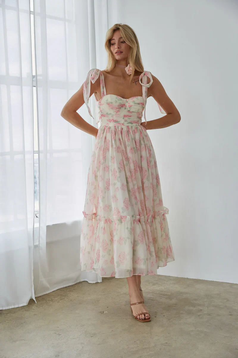 Celine Floral Tie Strap Maxi Dress