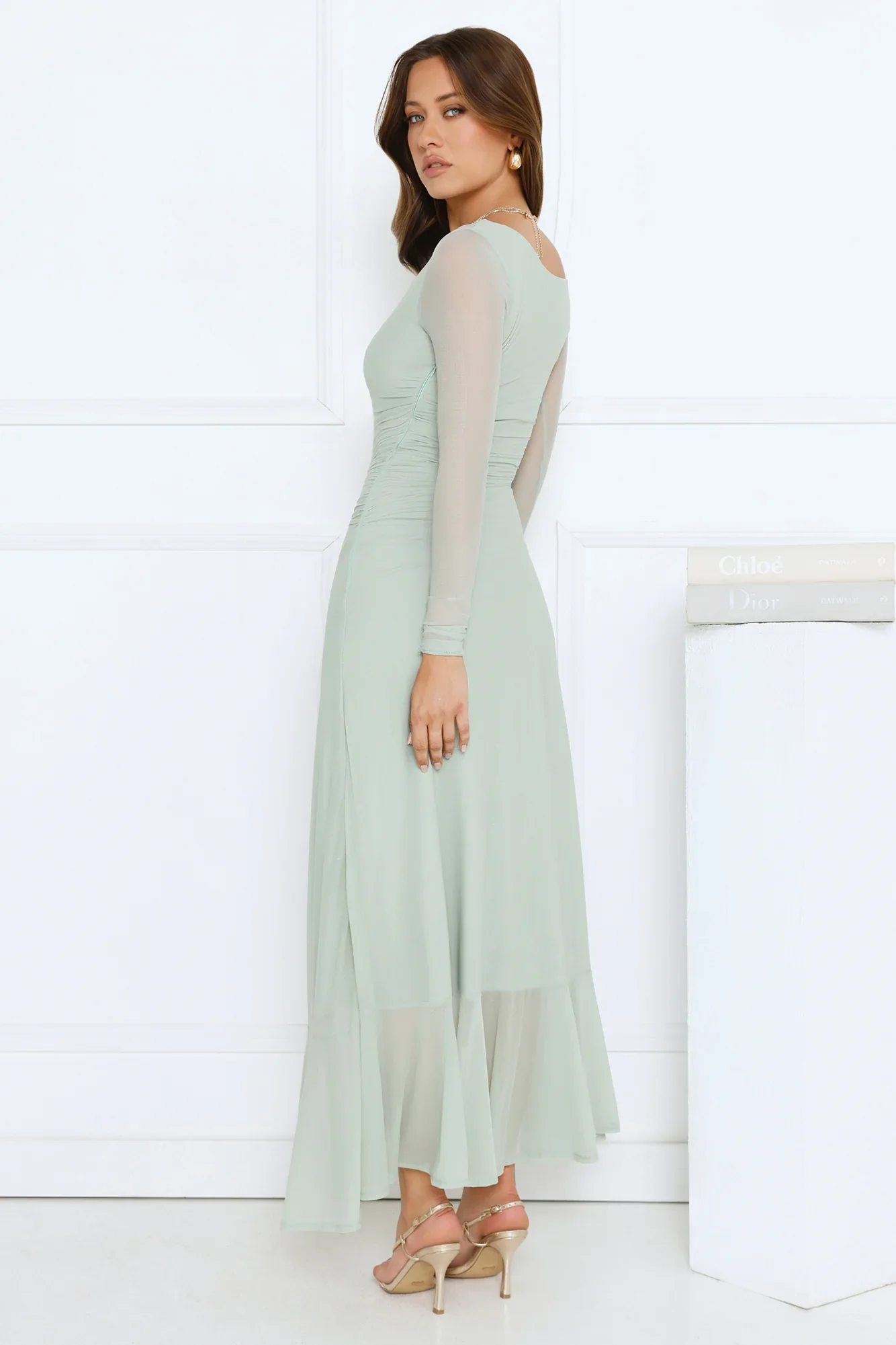 Darling At Dusk Long Sleeve Maxi Dress Sage