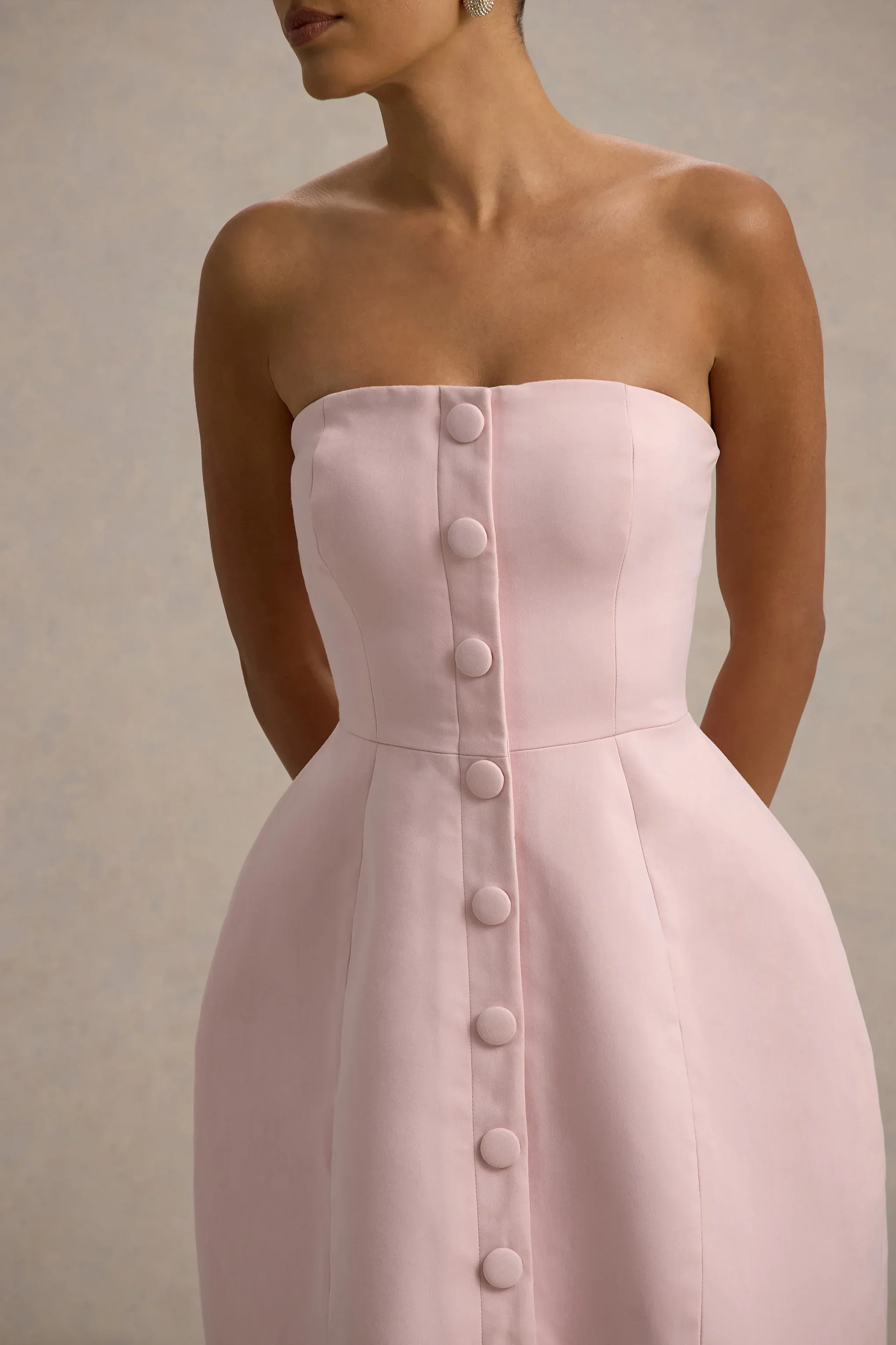 Anniston | Pink Bandeau Tailored Button Mini Dress