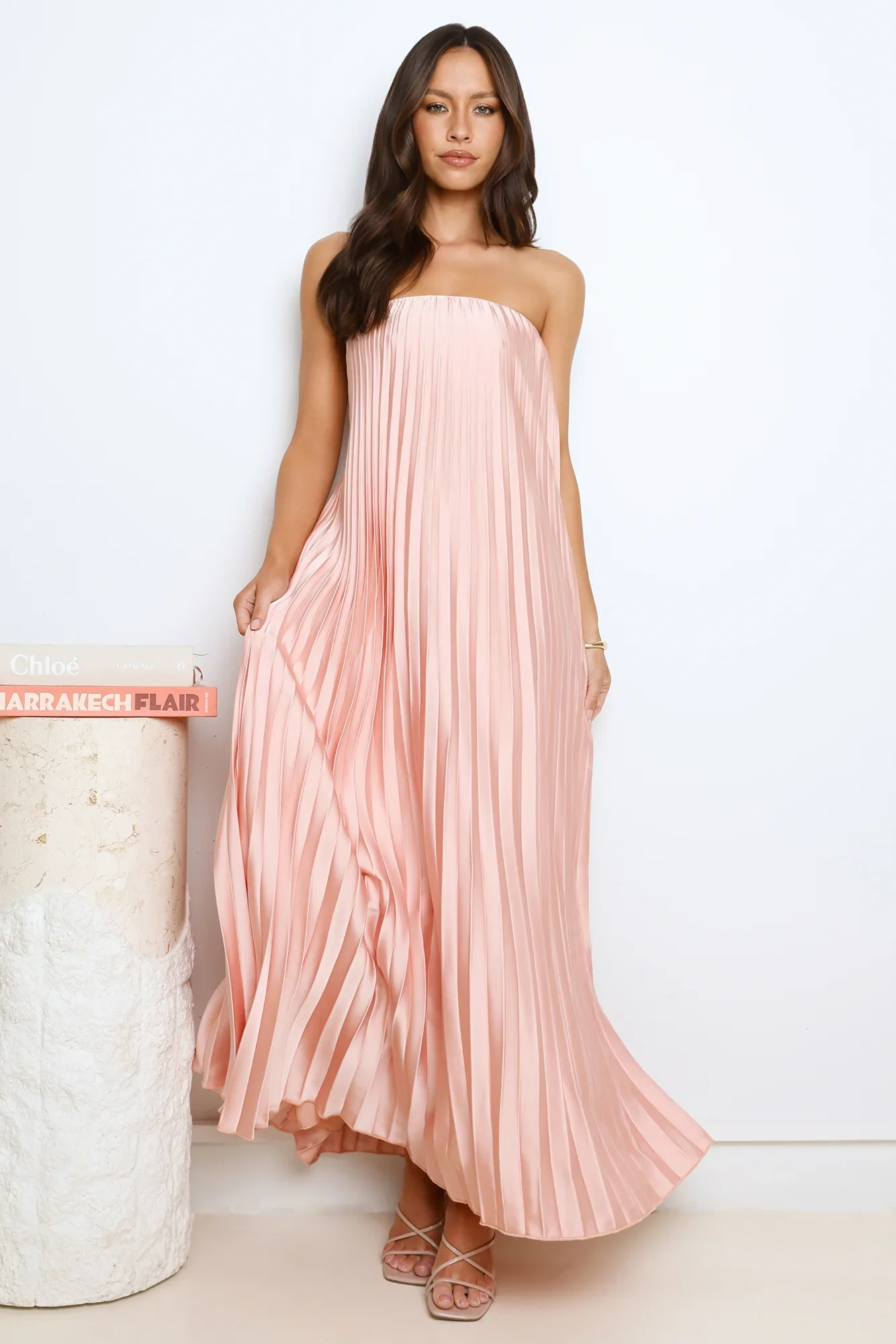 Moonlit Night Pleated Strapless Maxi Dress