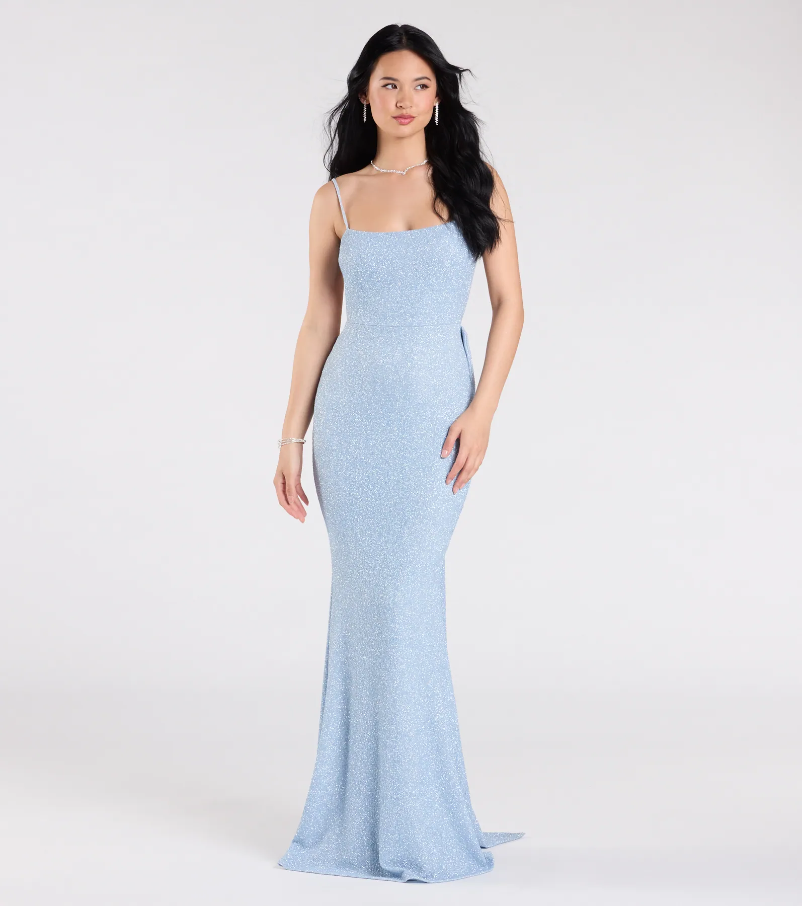 Gwendolyn Glitter Knit Bow-Back Mermaid Dress