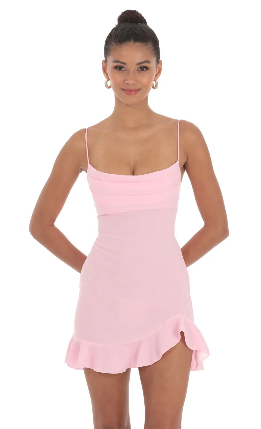 Ruffled Slit Dress in Pink