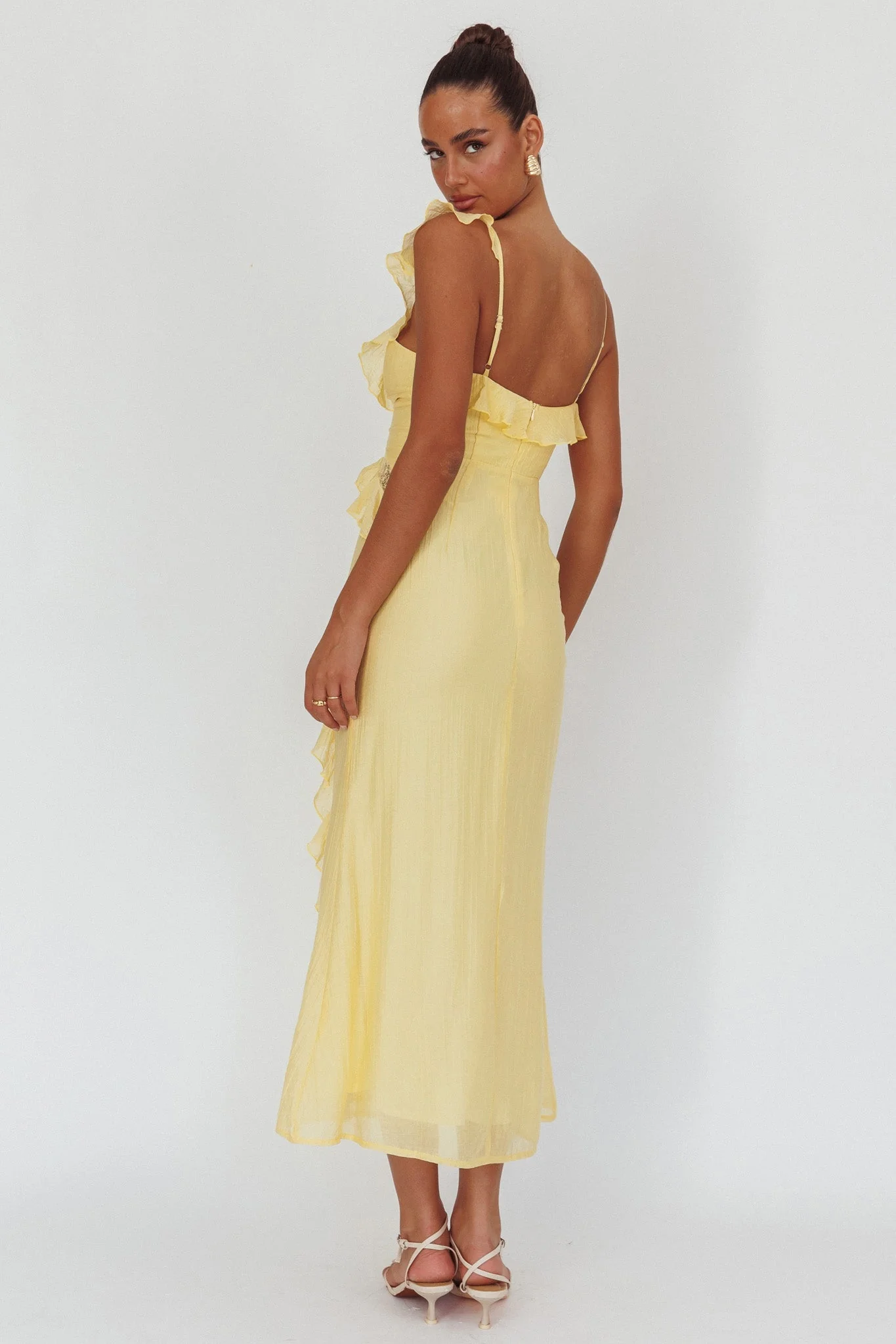La Estrella Ruffle And Lace Trim Maxi Dress Butter