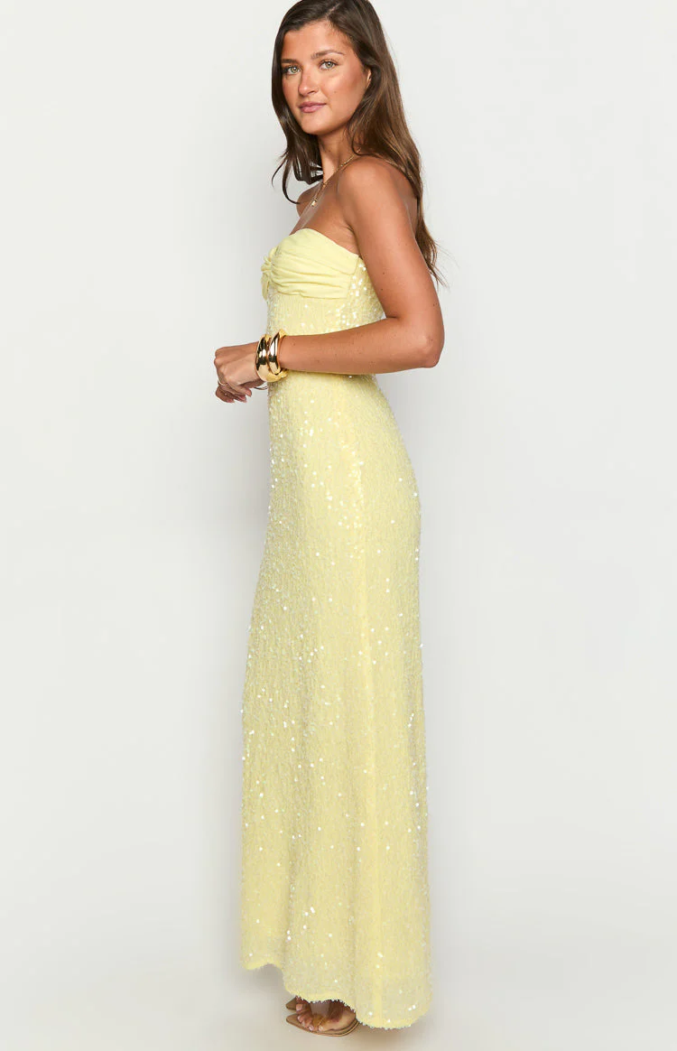 Ashley Yellow Sequin Strapless Maxi Dress