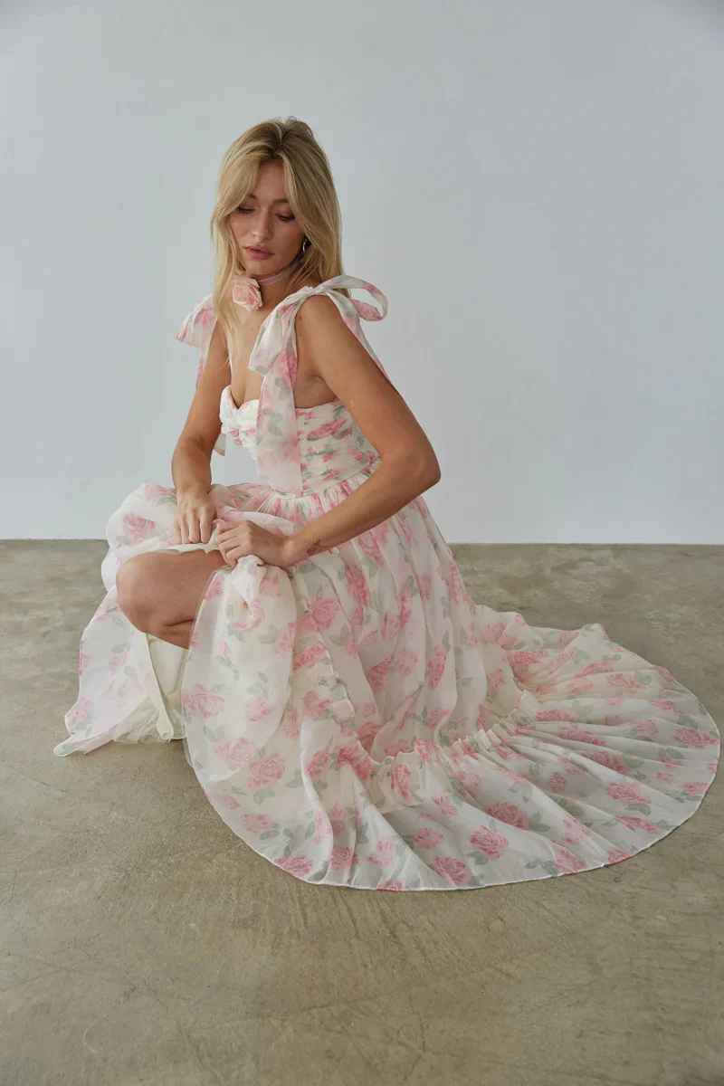 Celine Floral Tie Strap Maxi Dress