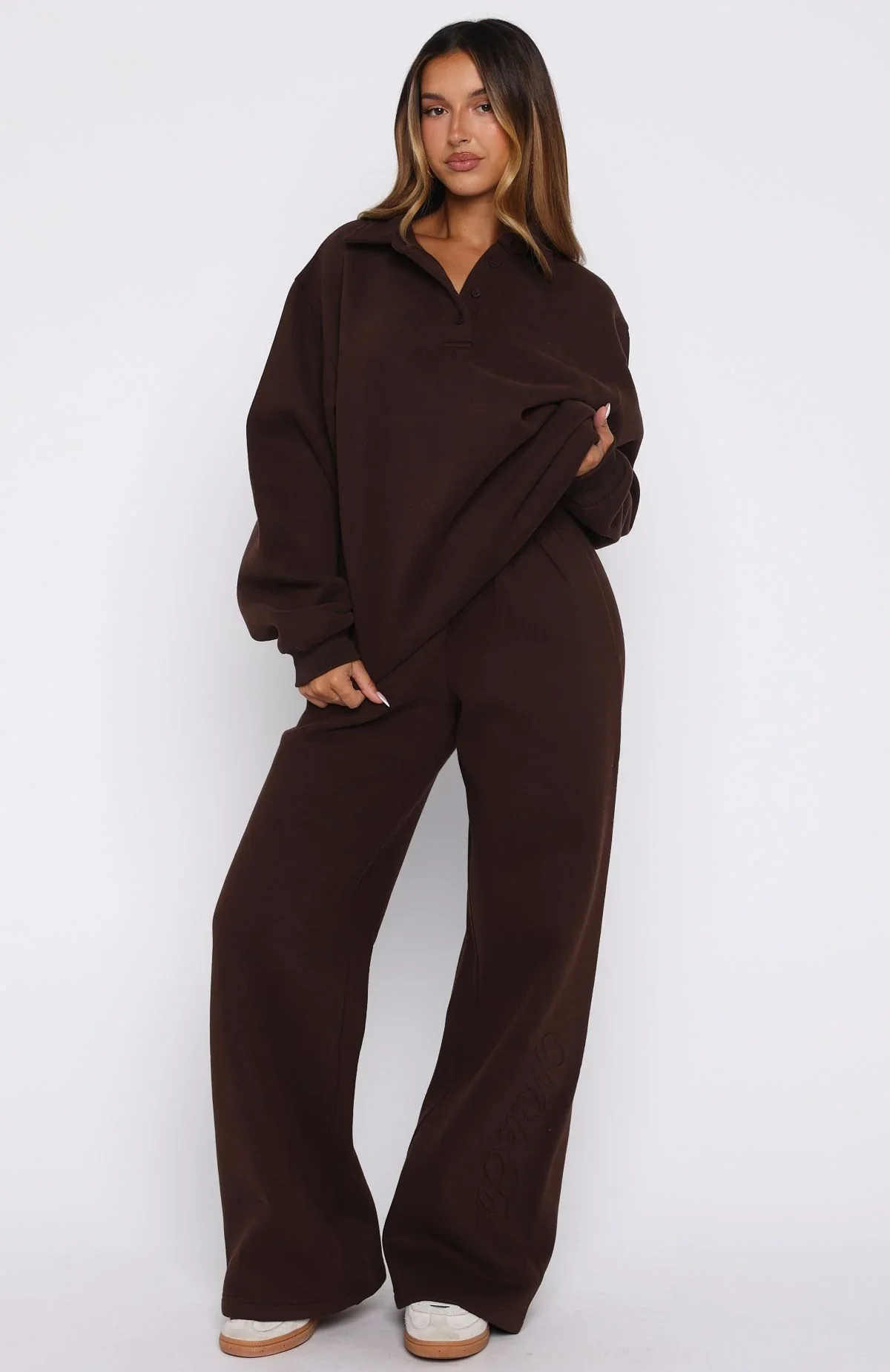 Chill Moves Oversized Henley Sweater Chocolate