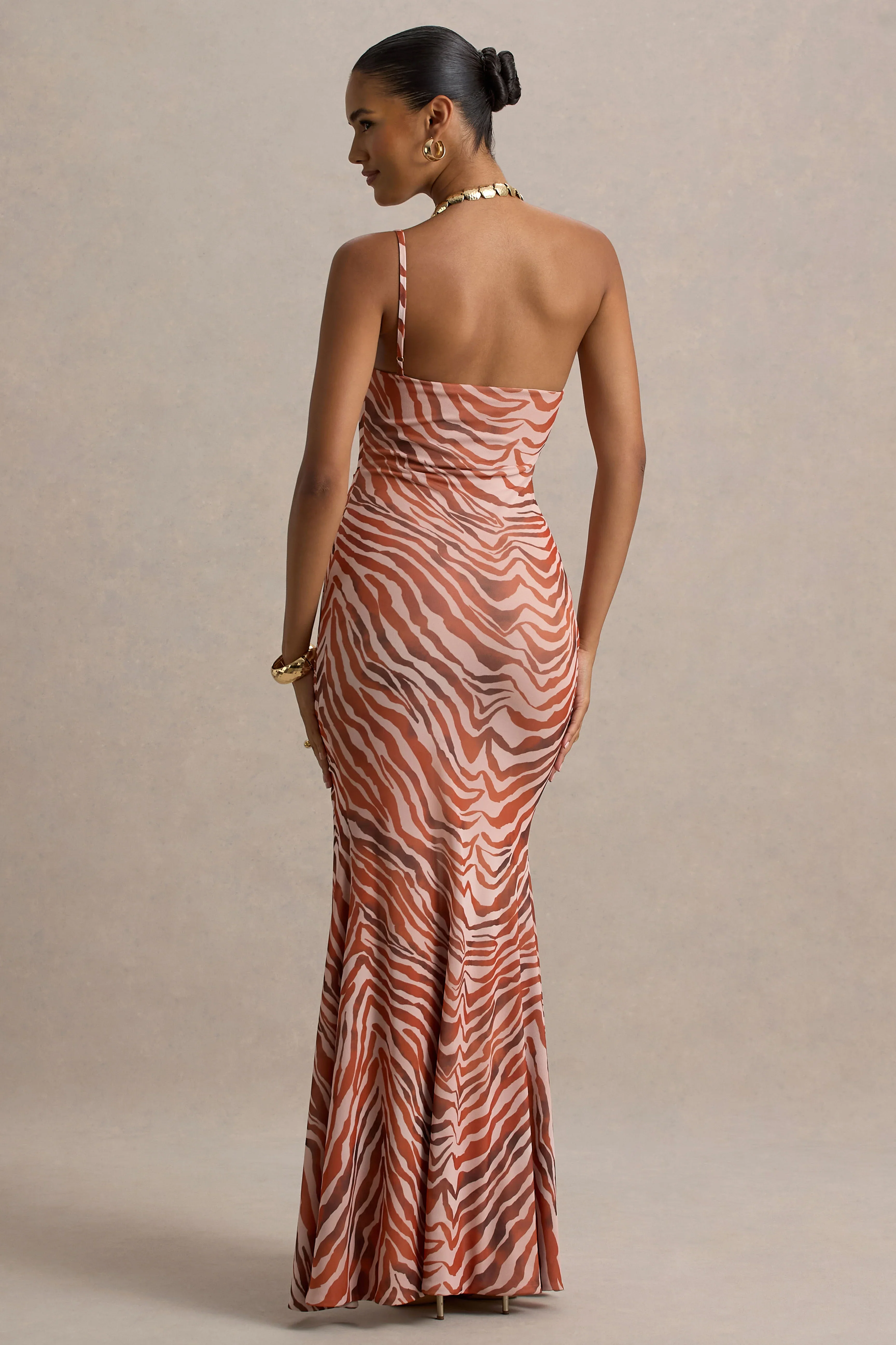 Florica | Zebra Print Mesh Asymmetric Maxi Dress With Split