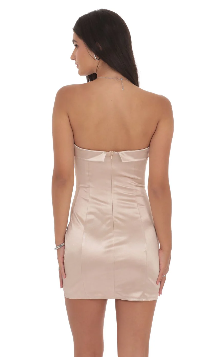 Satin Strapless Bodycon Dress in Champagne