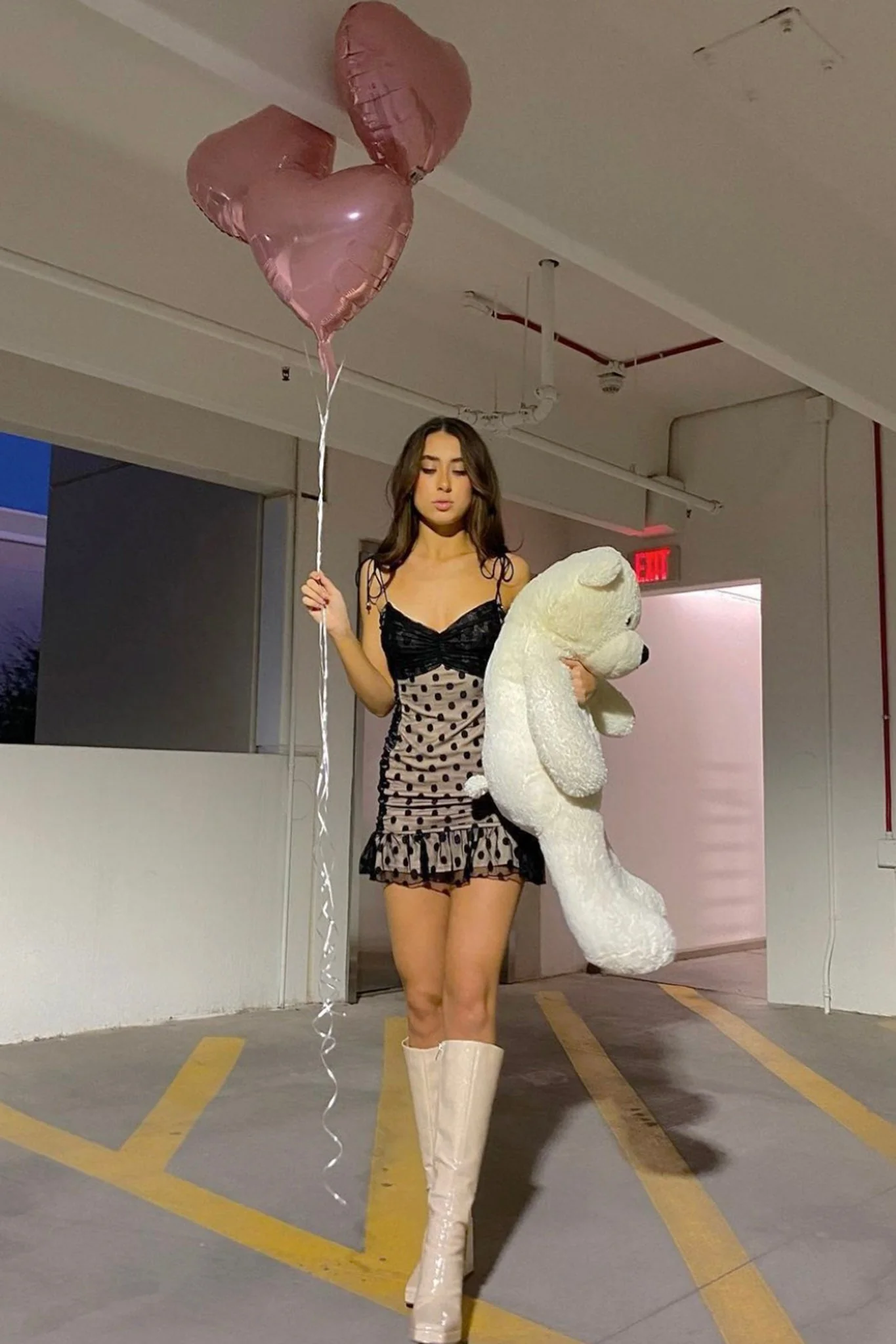 Bambi Ruched Mini Dress Polka Dot Black