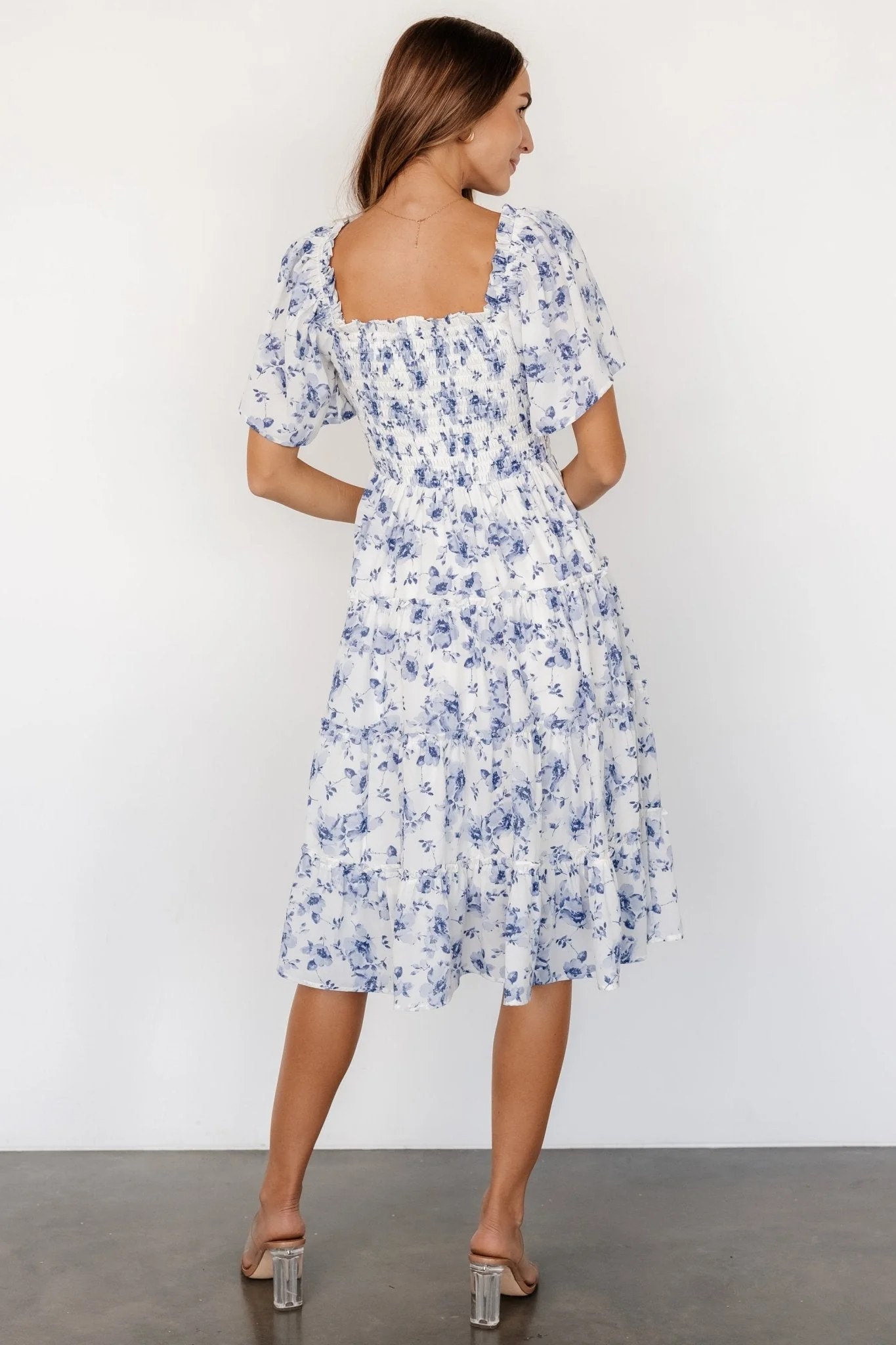 Lilla Tiered Midi Dress | Off-White + Blue Floral