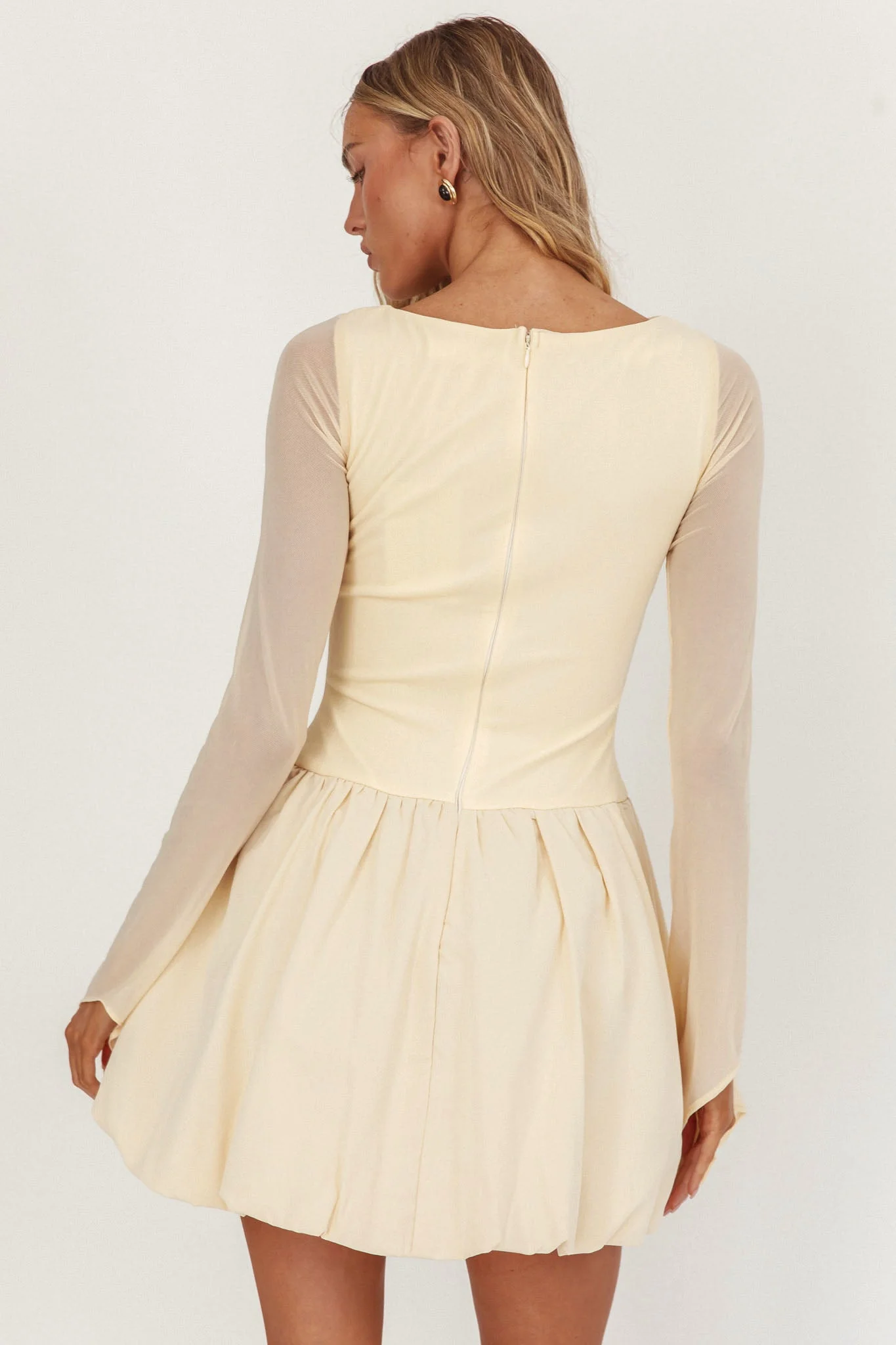Elowin Long Sleeve Bubble Hem Mini Dress Cream