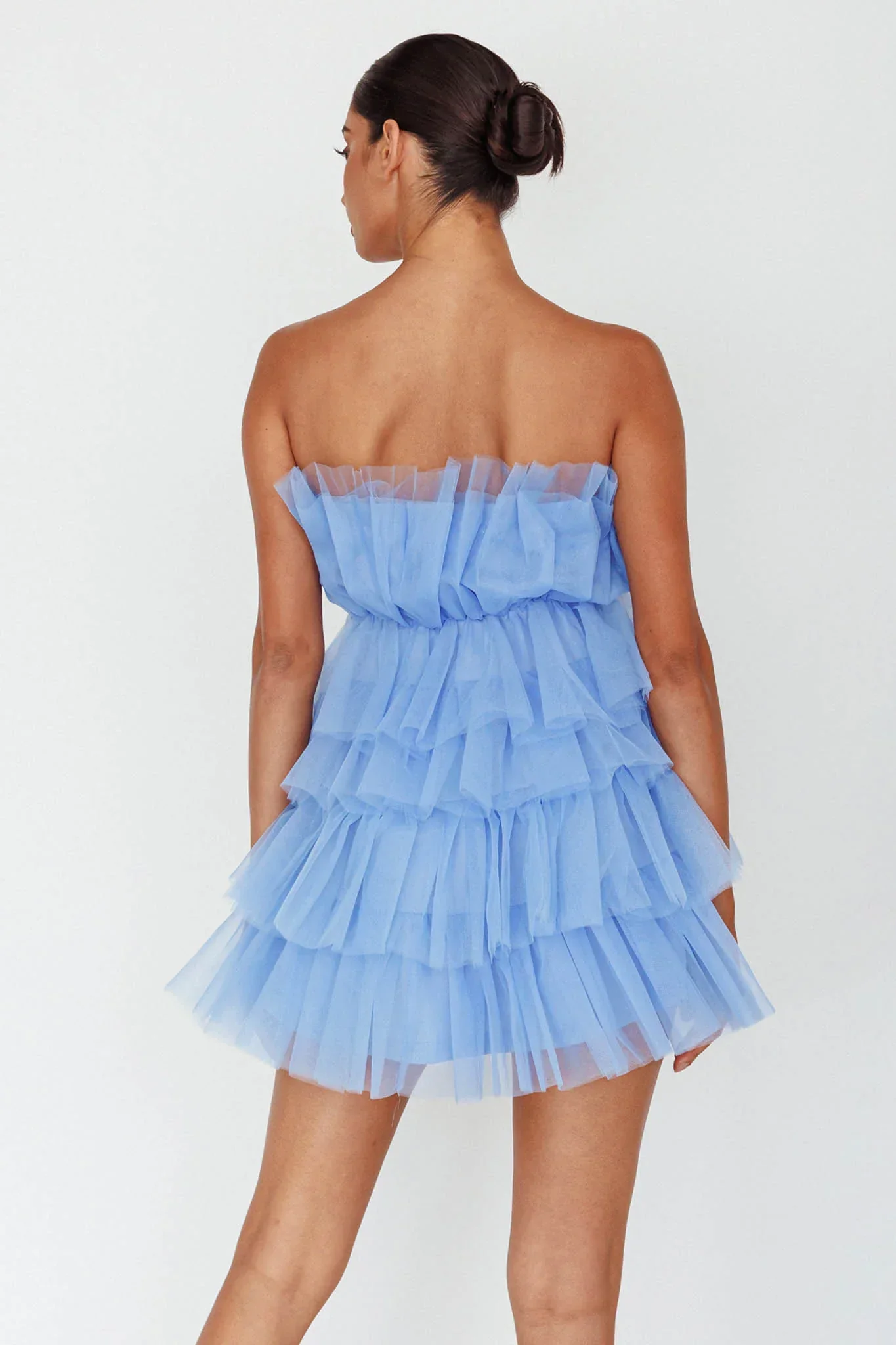 Bon Bon Tiered Mesh Mini Dress Steel Blue
