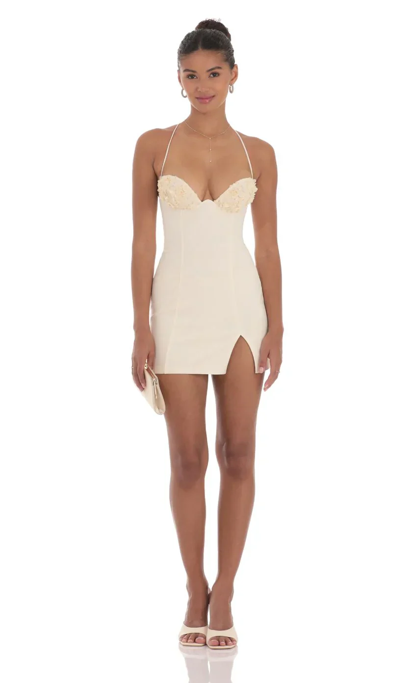 Floral Bust Fit and Flare Dress in Cream