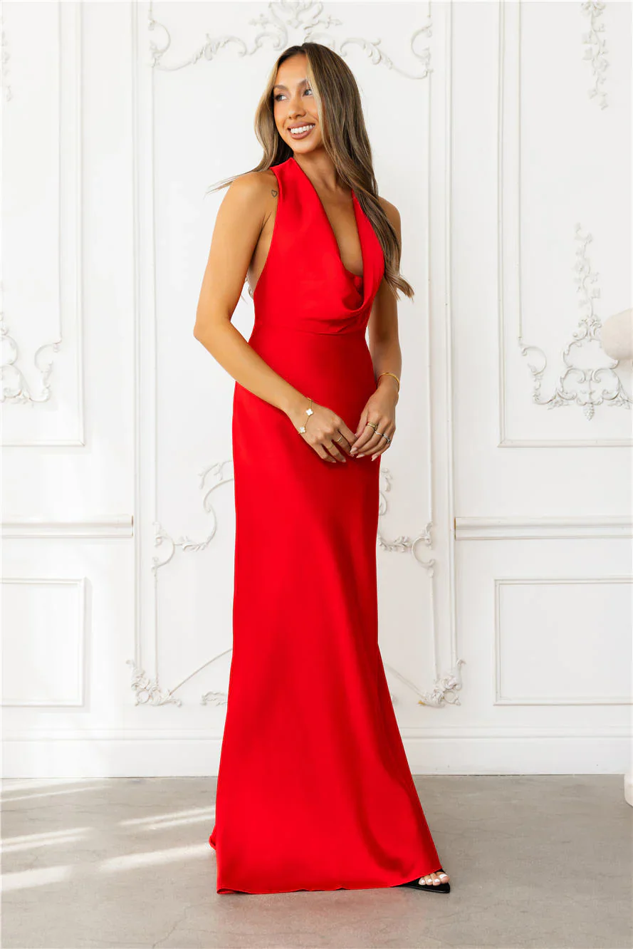 Nightfall Noir Halter Satin Maxi Dress