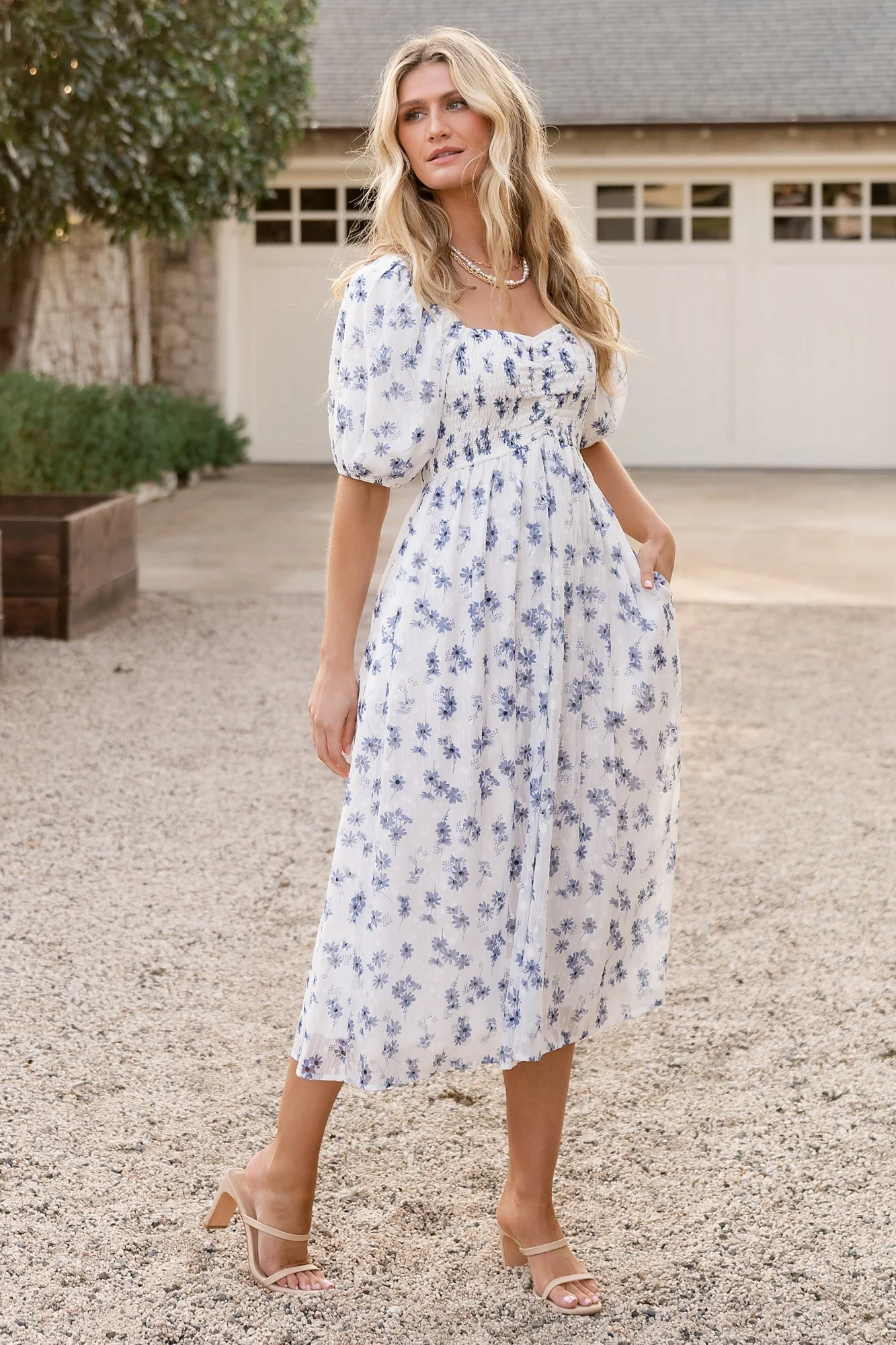 Luca Dress | White + Blue Floral