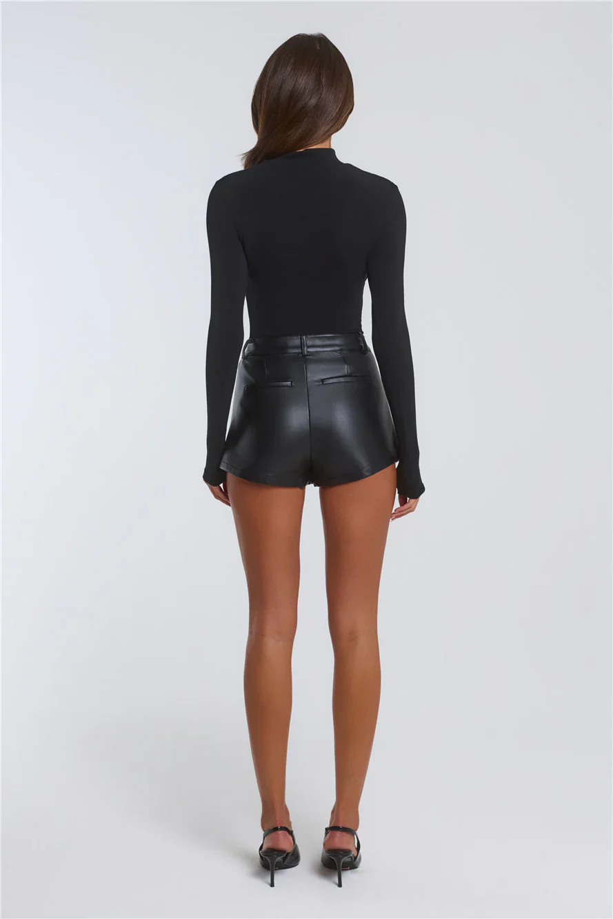 Your Temptation Faux Leather Mini Shorts Black