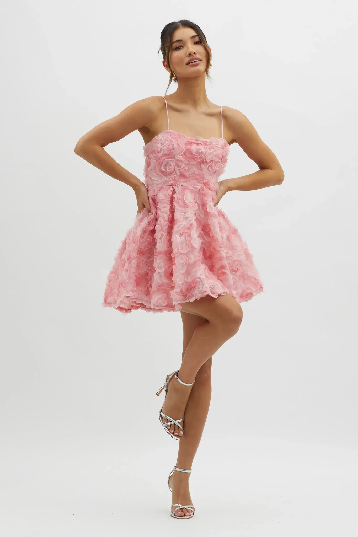 Mariela Floral Embellished Mini Dress Pink