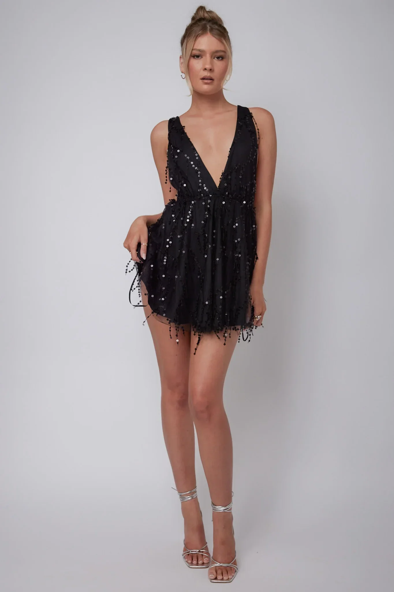 Ariana Sequin Party Mini Dress Black