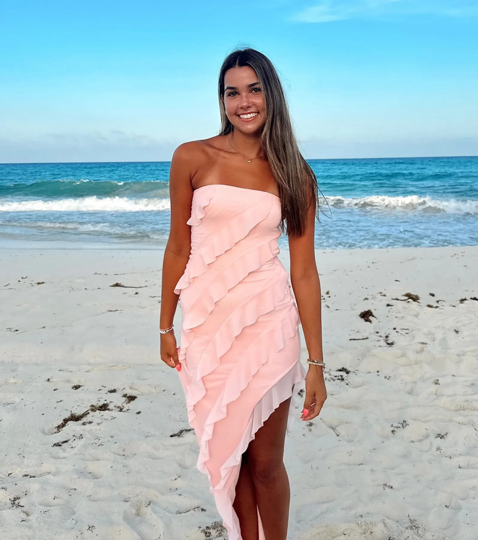 Gabby Formal Mesh Strapless Ruffle Long Dress