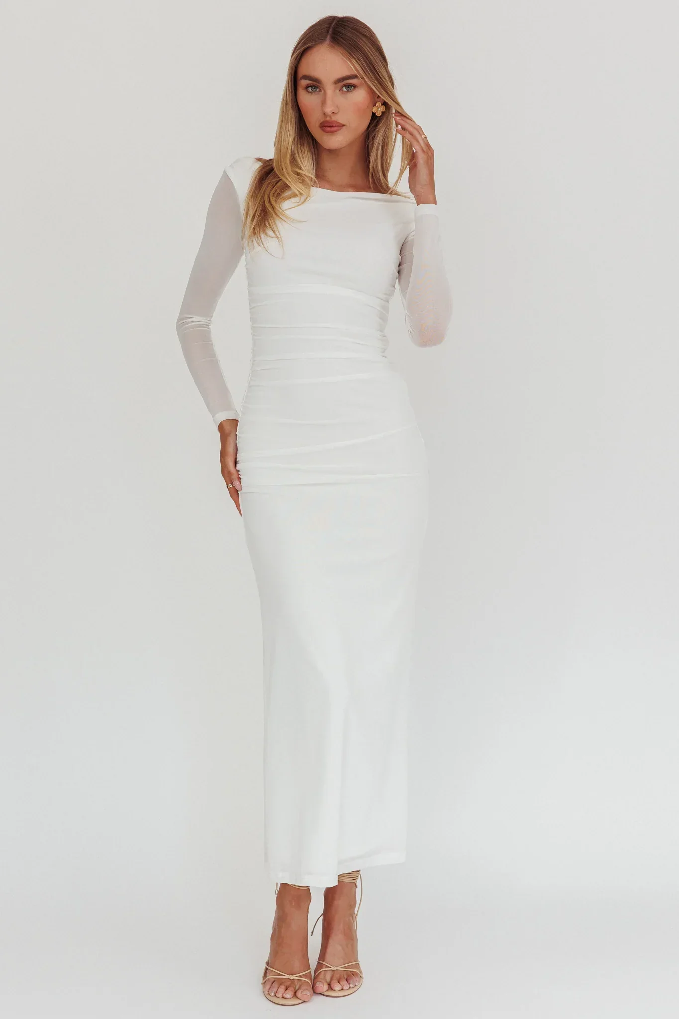 In Blooms Off Shoulder Maxi Dress Off White