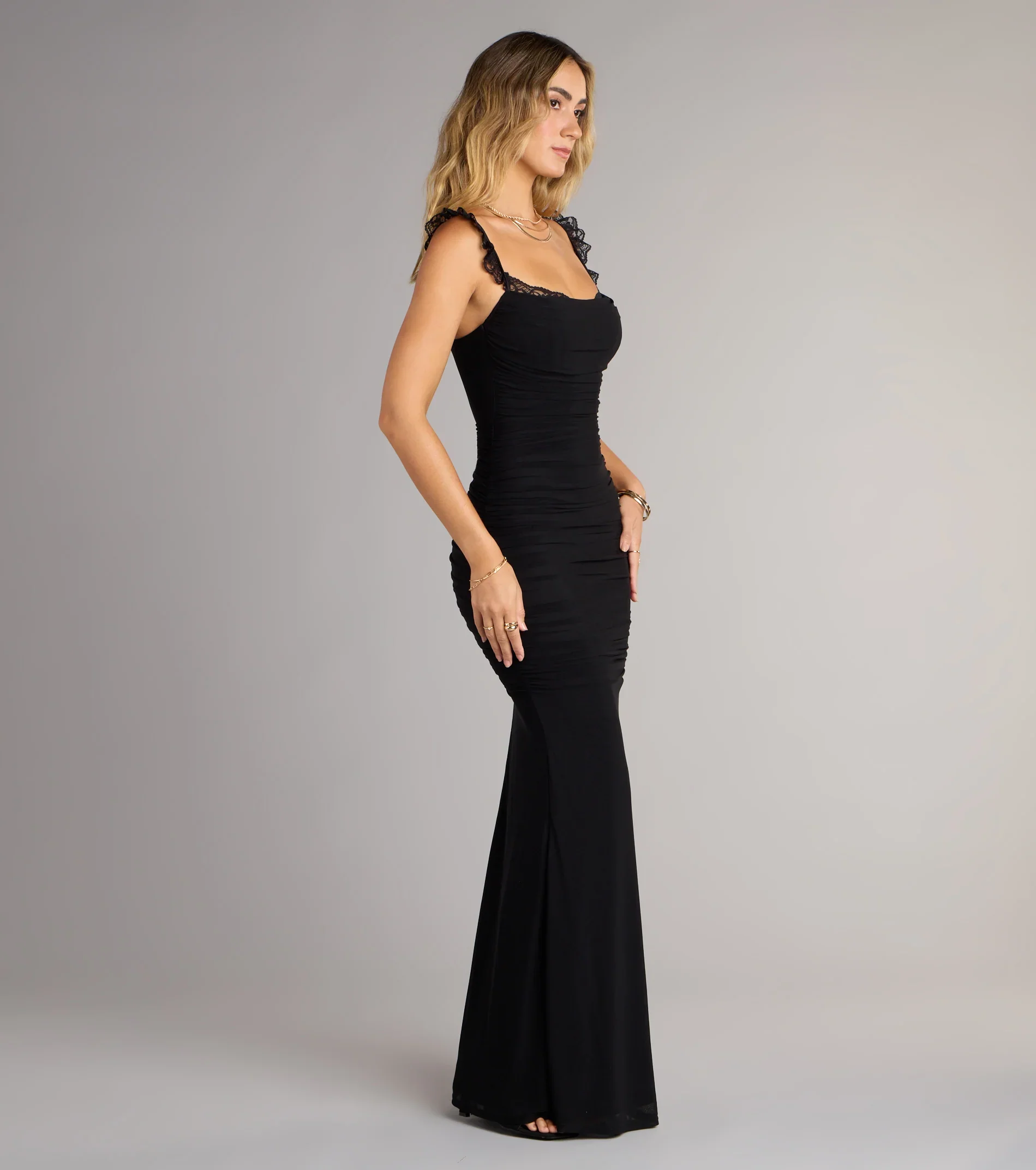 Morgana Lace-Up Ruched Mermaid Dress