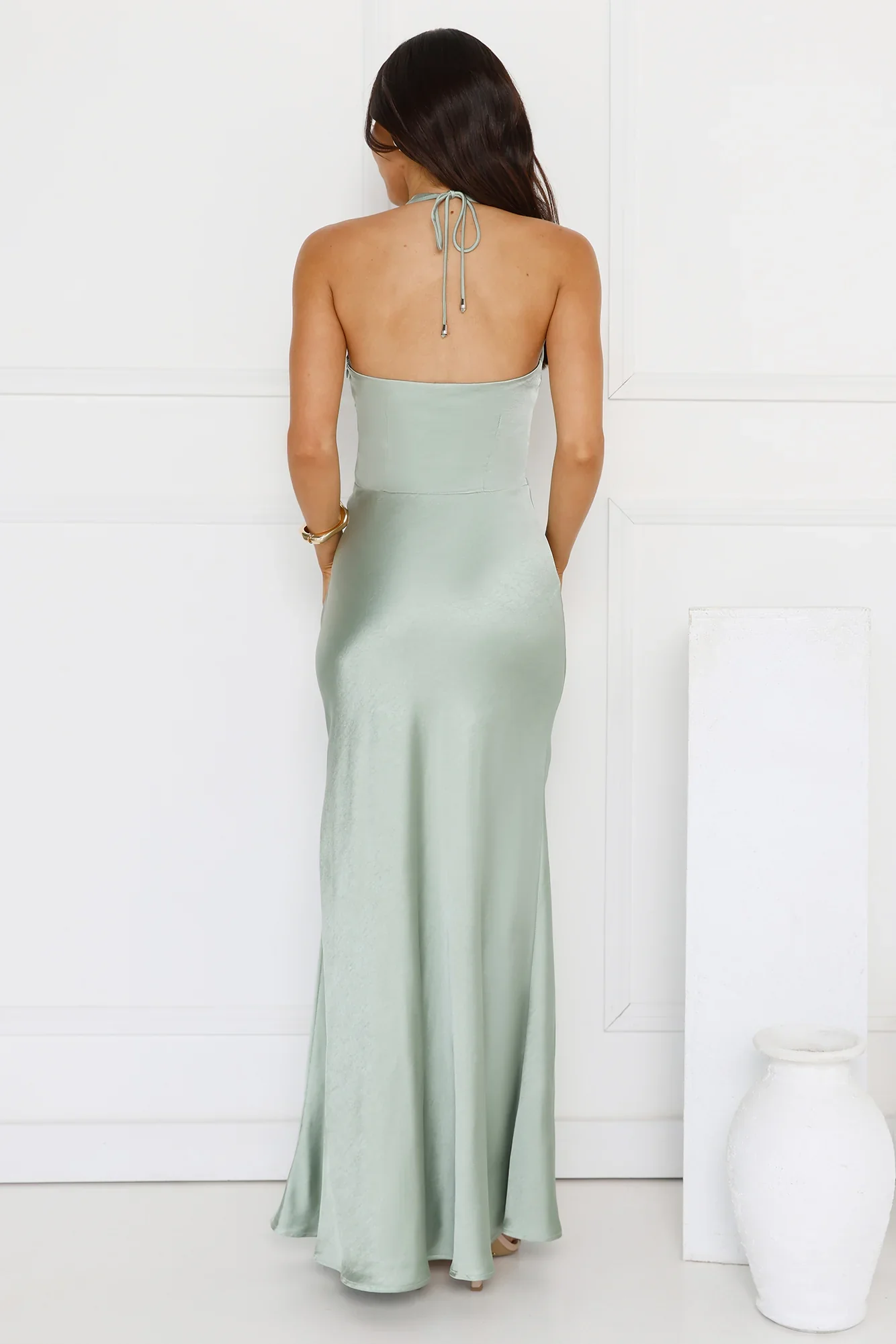 Spiced Sunset Satin Halter Maxi Dress