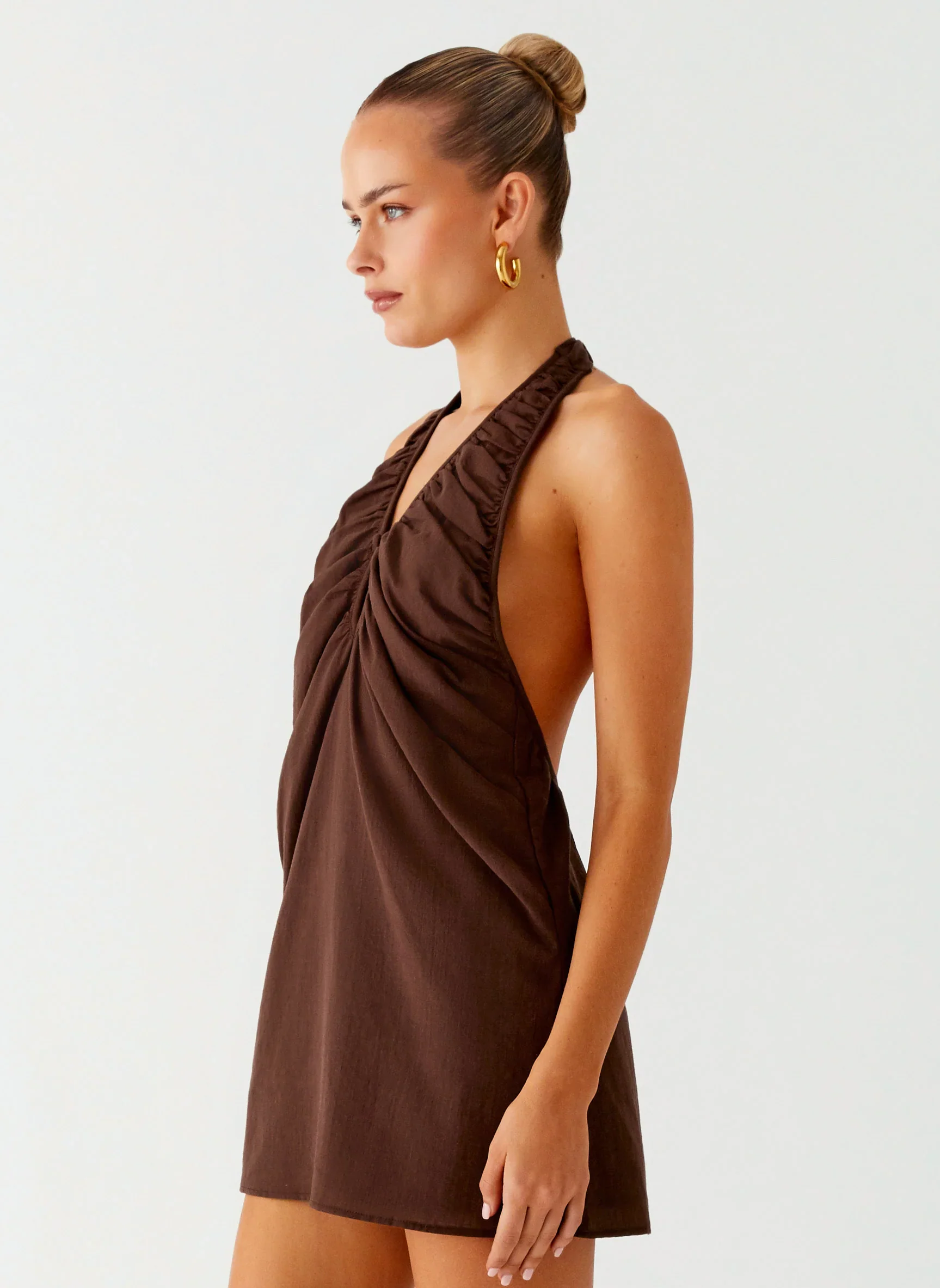 Jepsen Halter Mini Dress - Chocolate