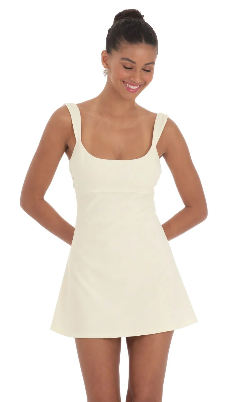 Wide Strap Flare Dress in Ivory