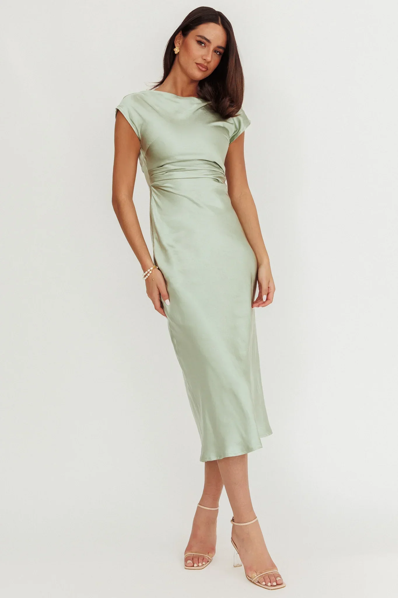 Loveland Cap Sleeve Cowl Back Midi Dress Sage