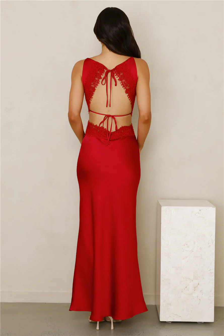 Satin Embrace Maxi Dress Red
