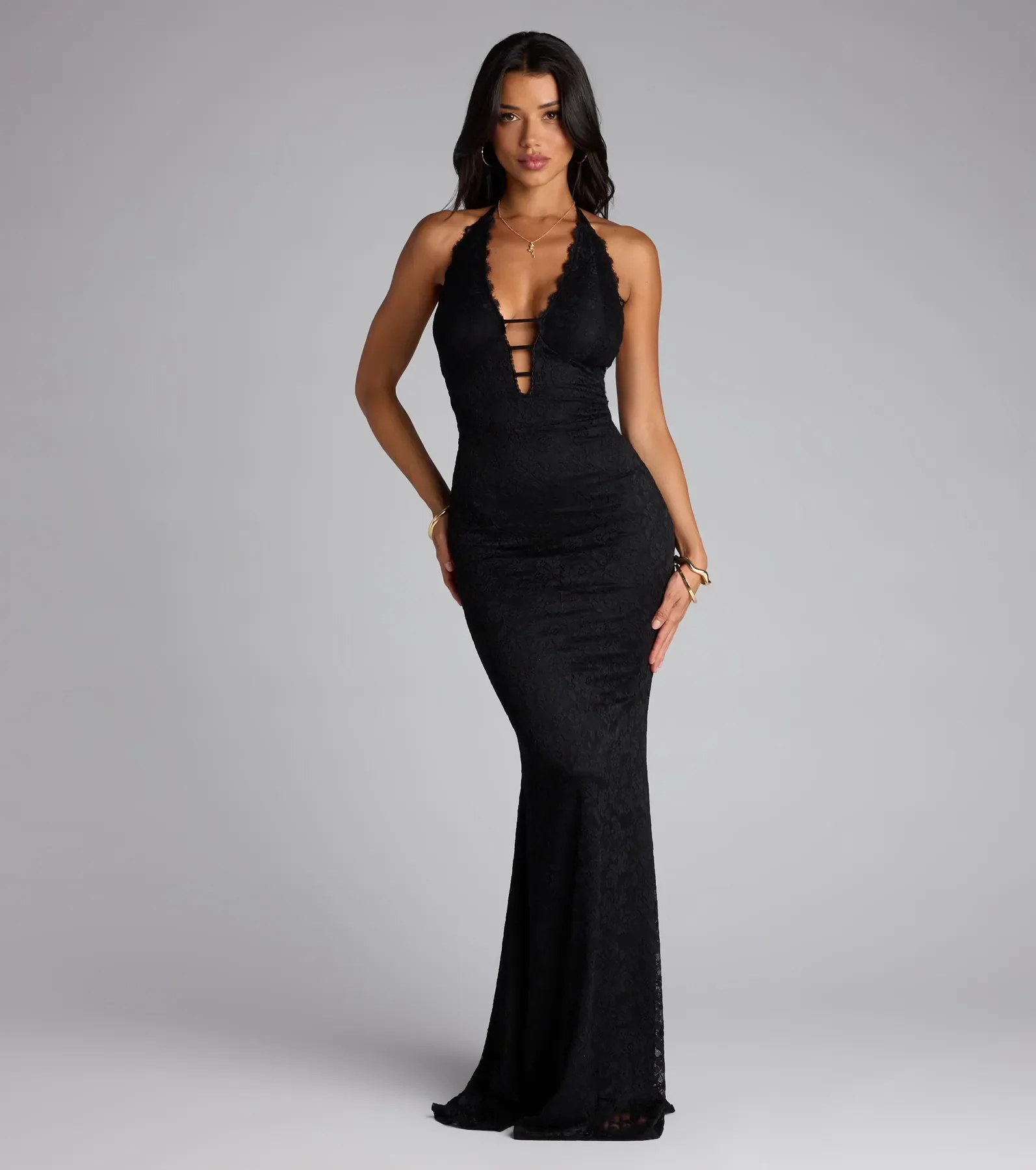 Lane Halter Strappy Lace Mermaid Formal Dress