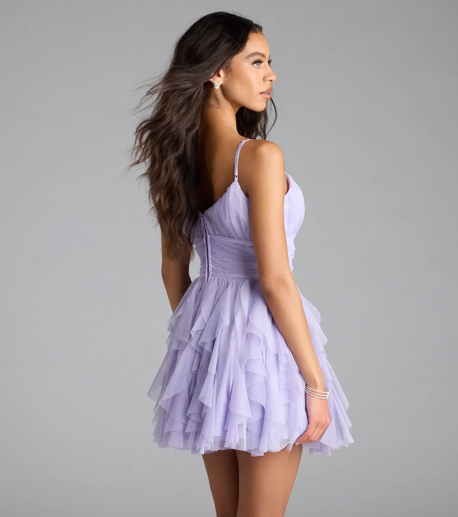 Louisa Ruffle Glitter Skater Short Dress