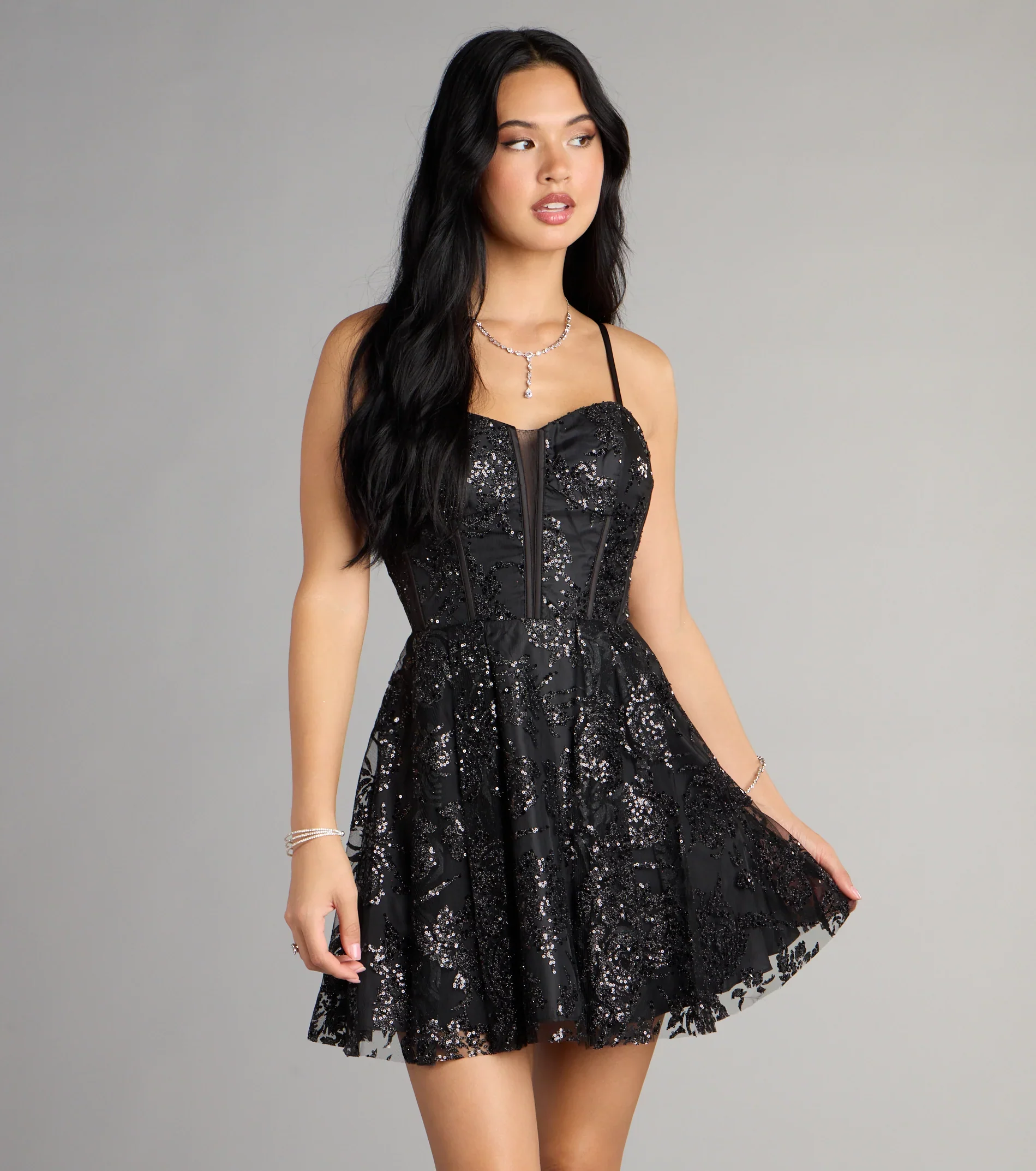 Korrie Glitter Mesh Dress With Pockets