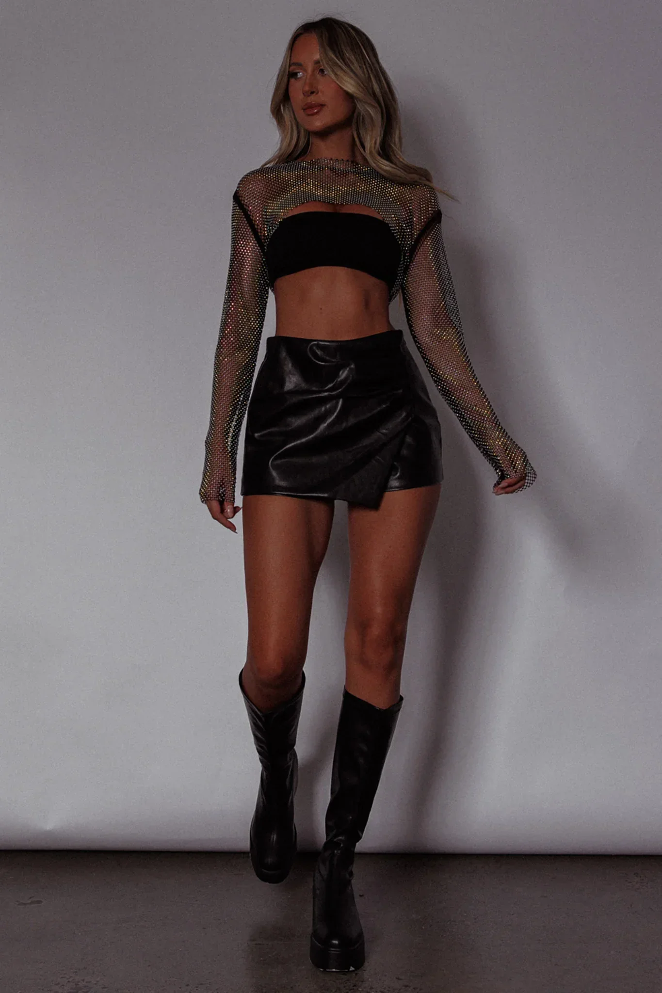 Last Call Fishnet Crop Top Black