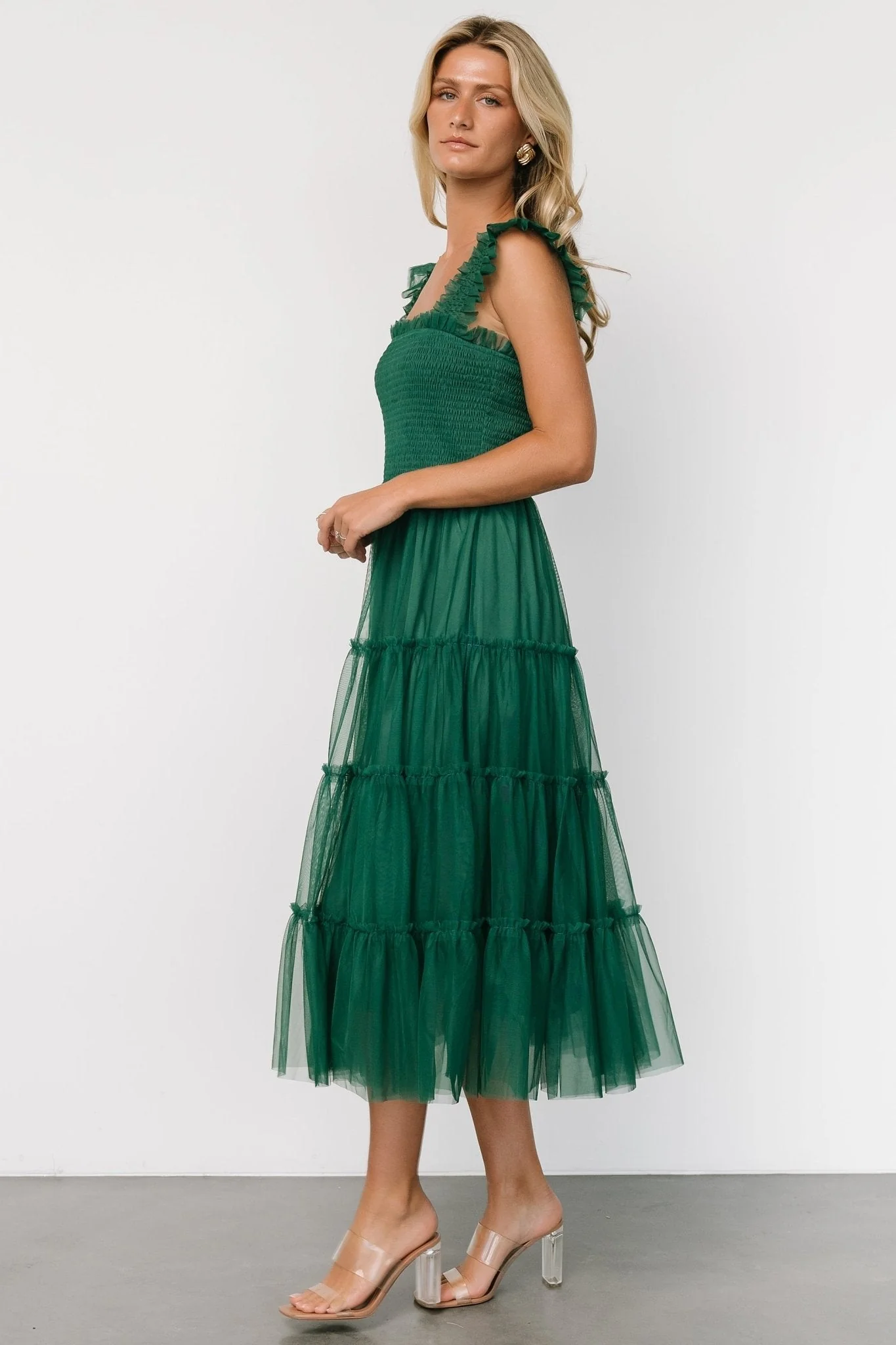 Emma Smocked Tulle Dress | Emerald