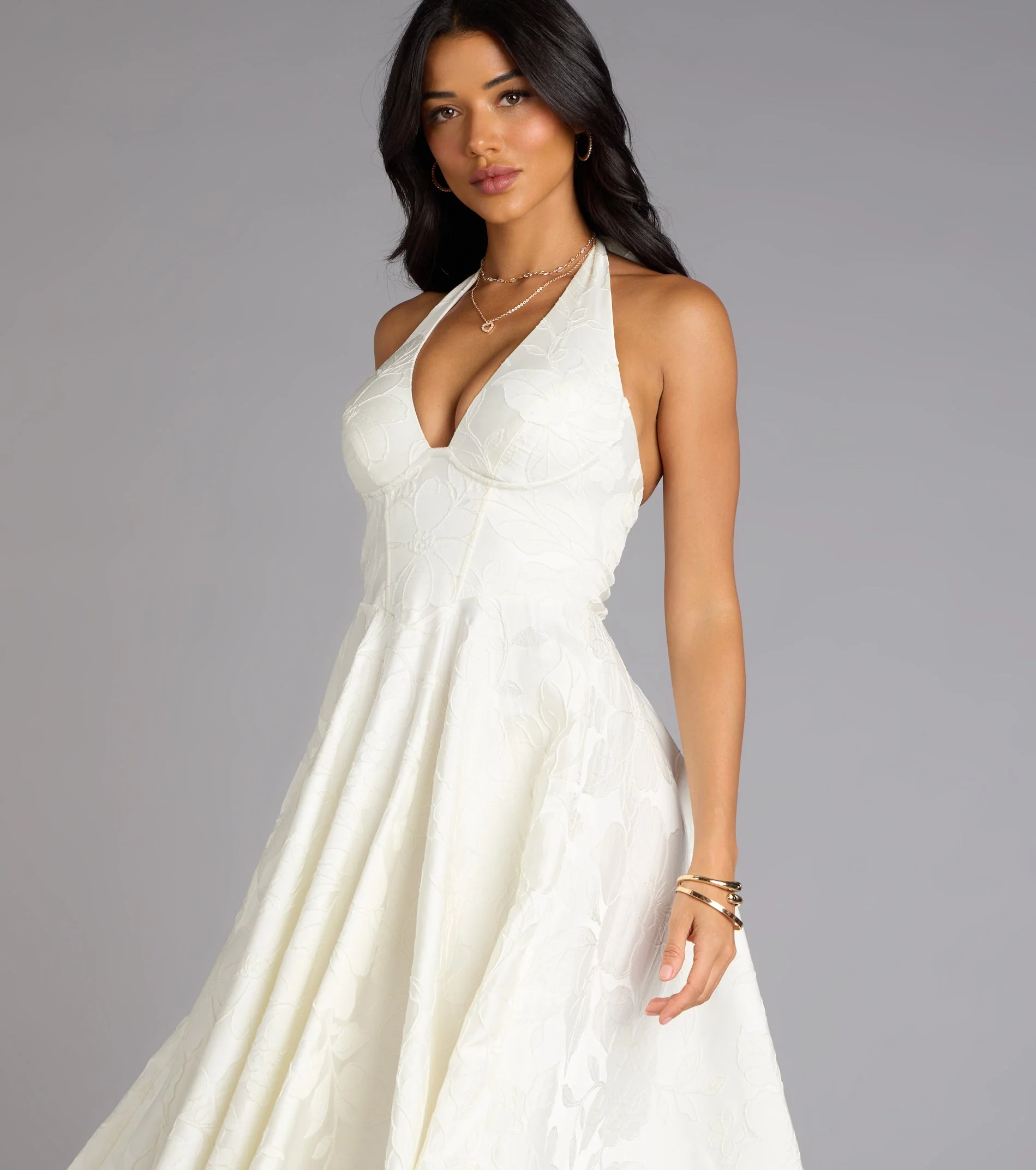 Ellen Lace-Up Halter A-Line Midi Formal Dress