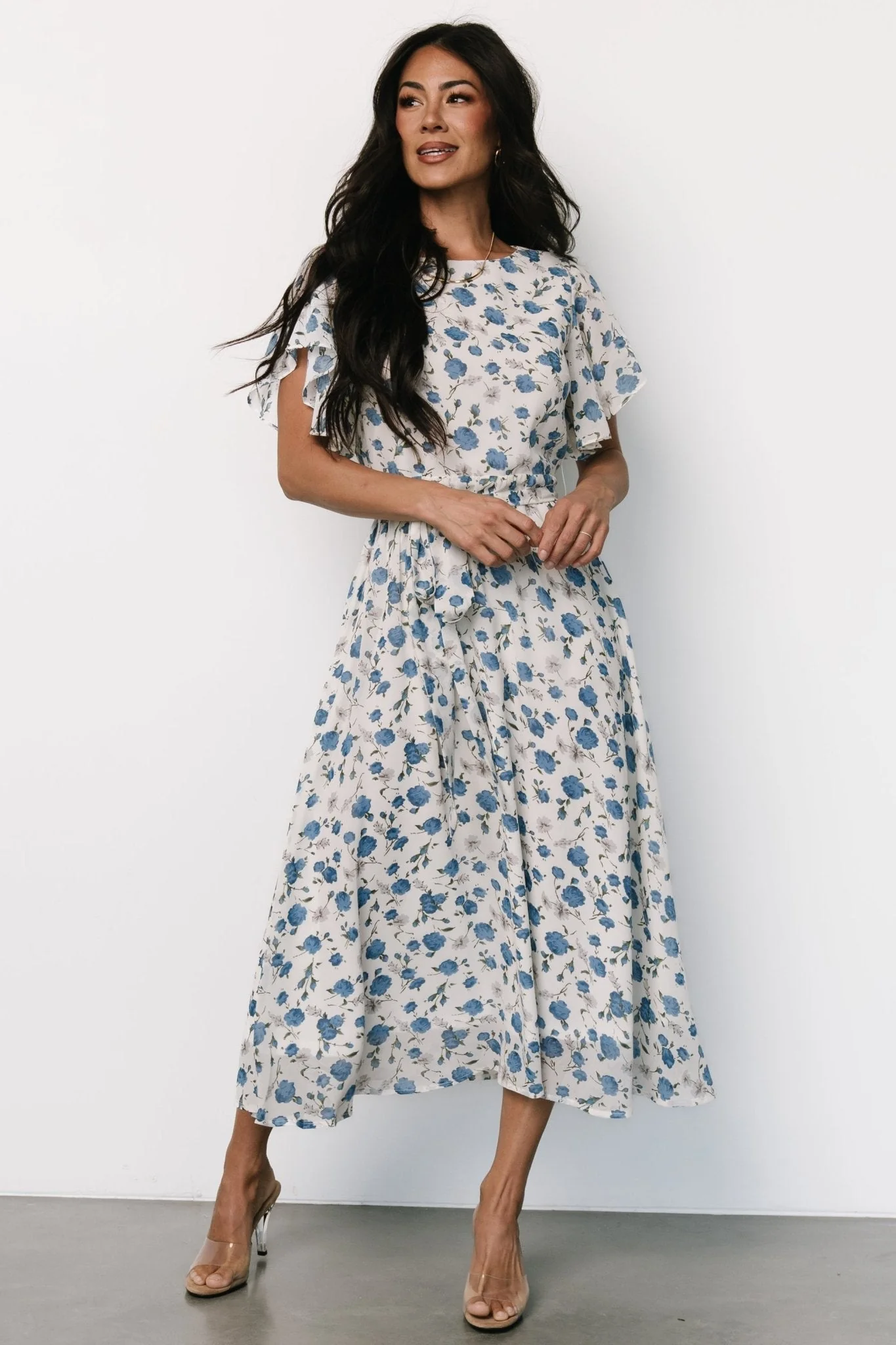 Laurel Midi Dress | Off-White + Blue Floral
