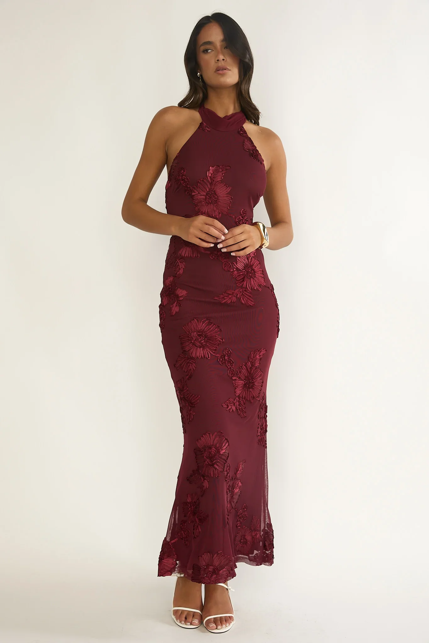 Shana Halterneck Maxi Dress Embellished Wine