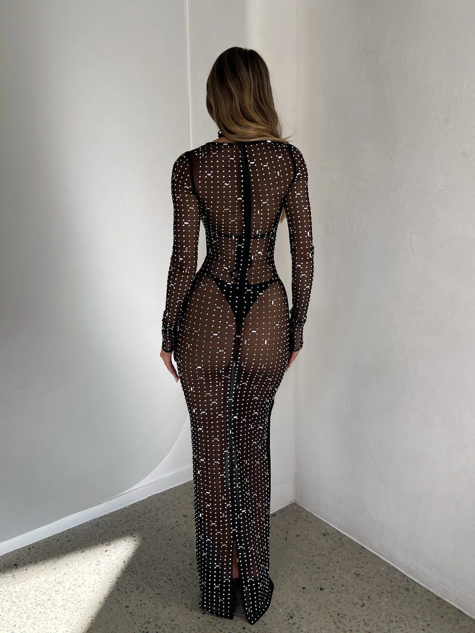 CIARAN LONG SLEEVE MAXI DRESS BLACK SPARKLE