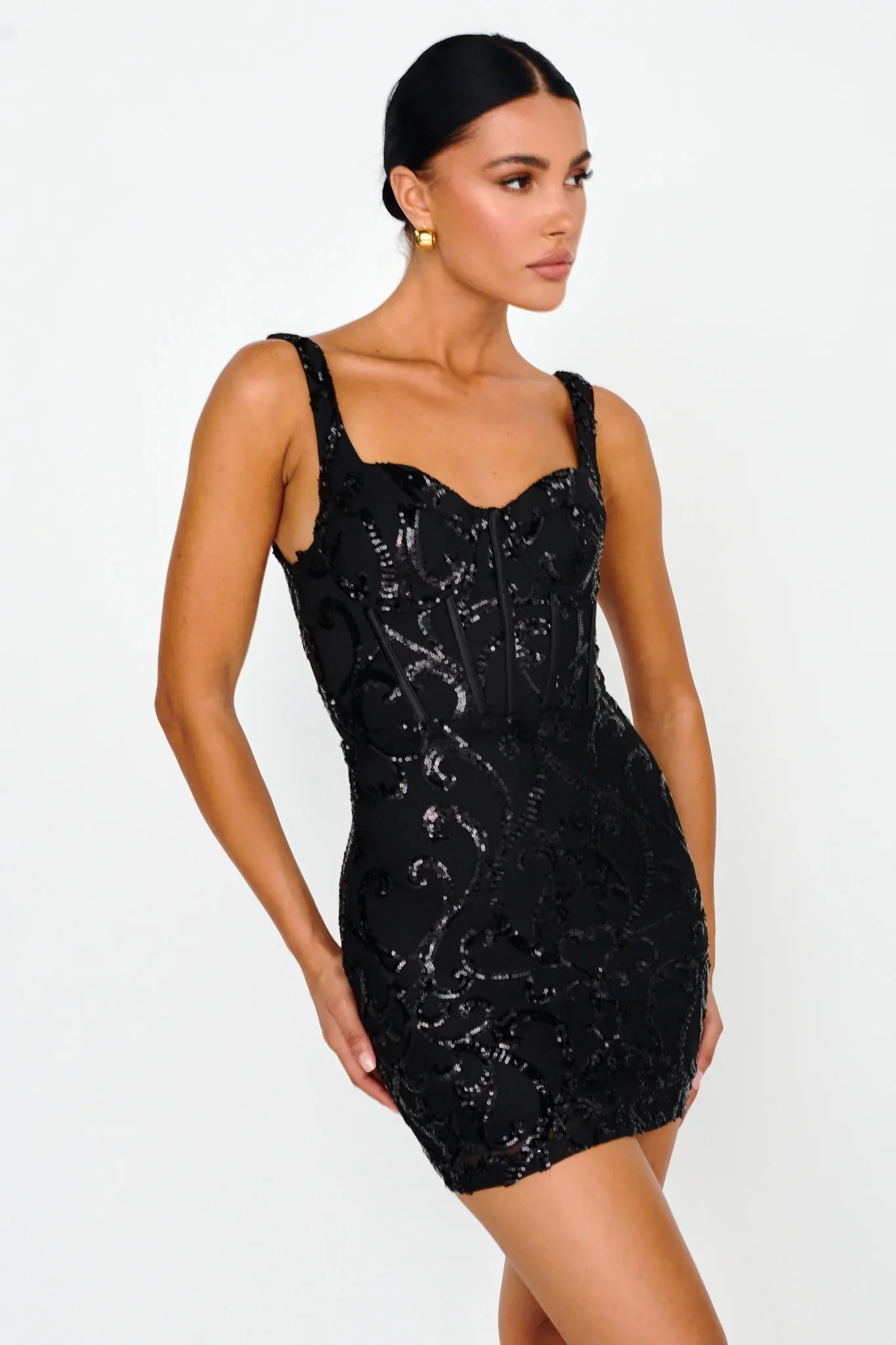 Kaden Sequin Embellished Mini Dress Black