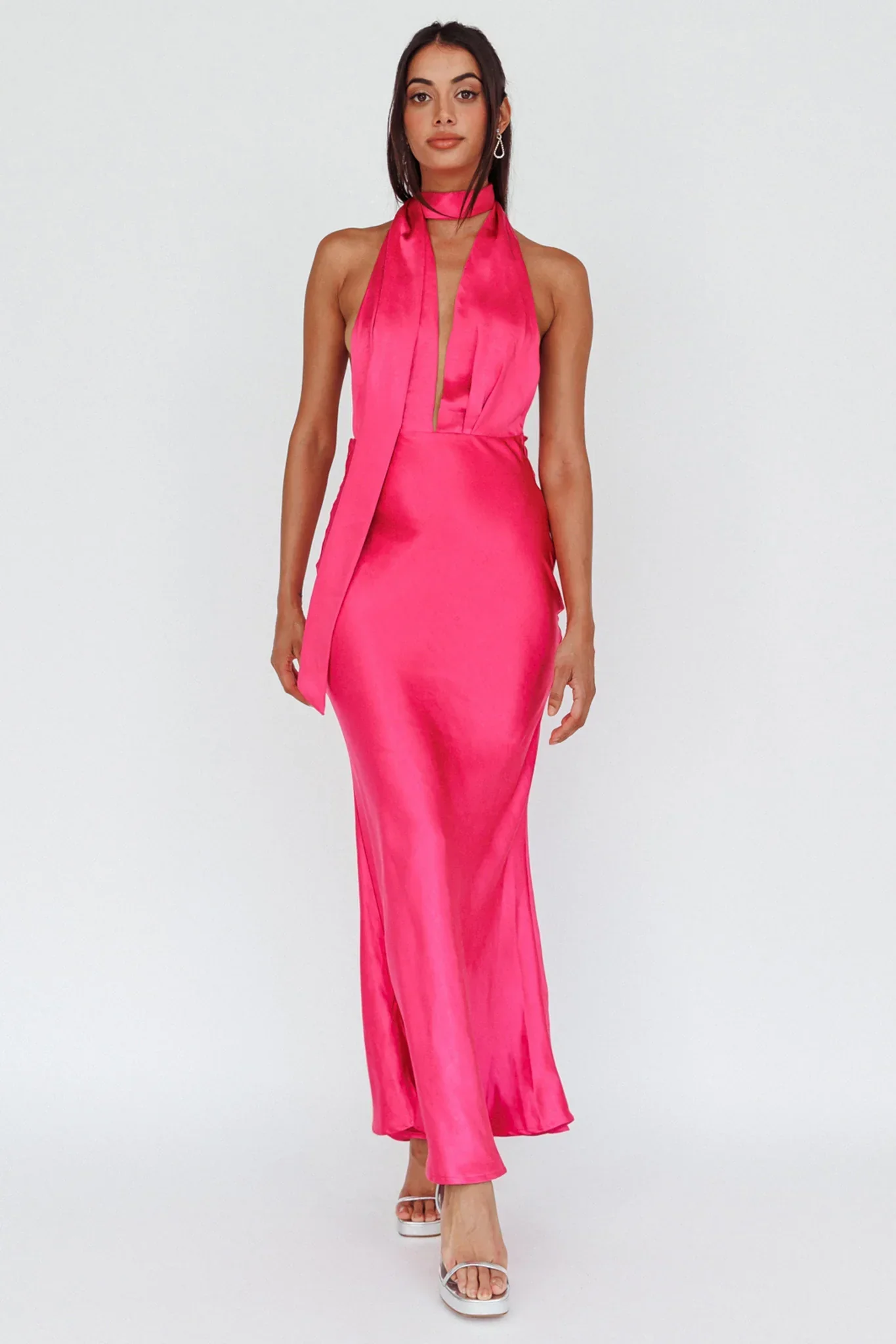 Italia Azure Halterneck Maxi Dress Hot Pink