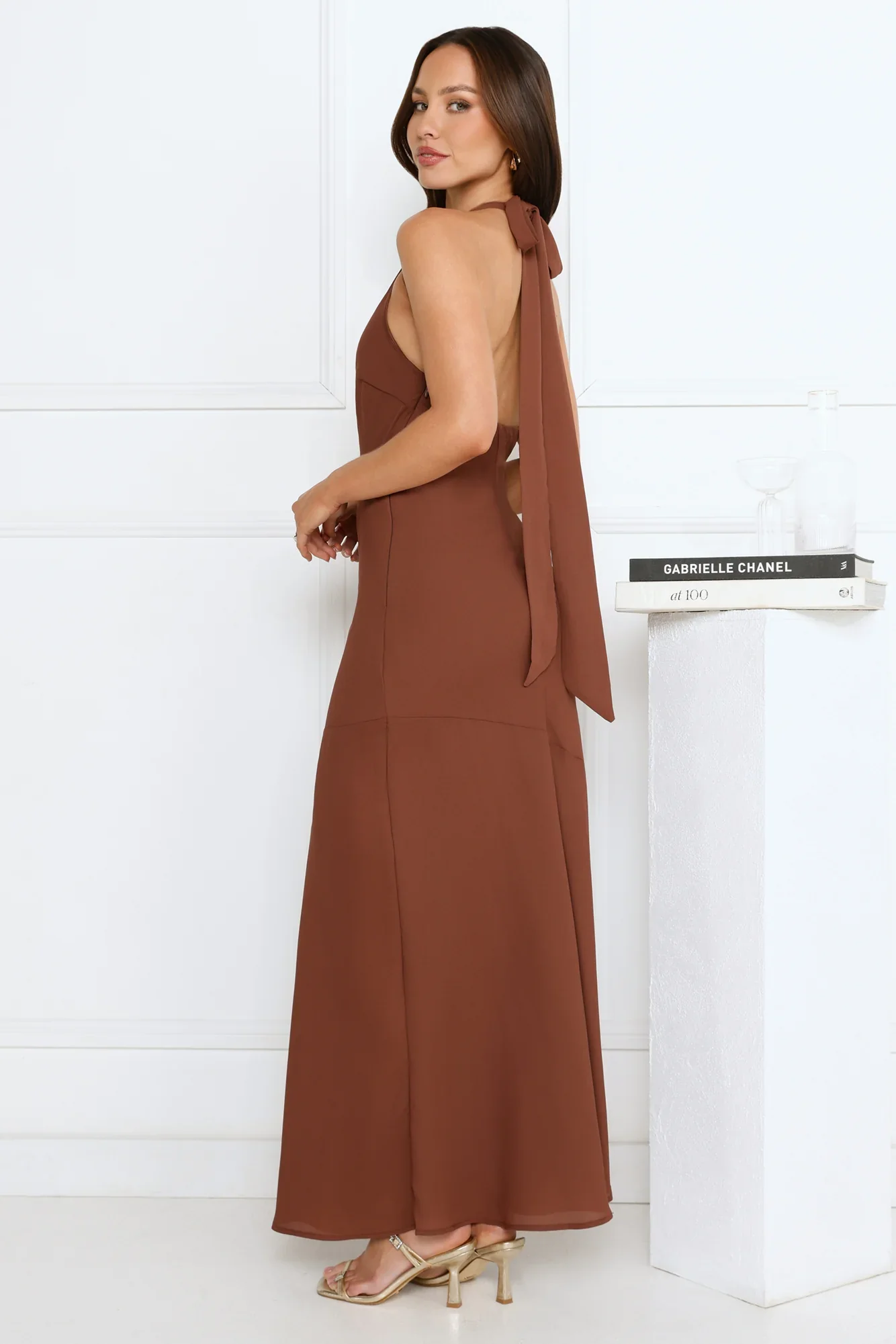 Polished Edge Halter Maxi Dress Brown